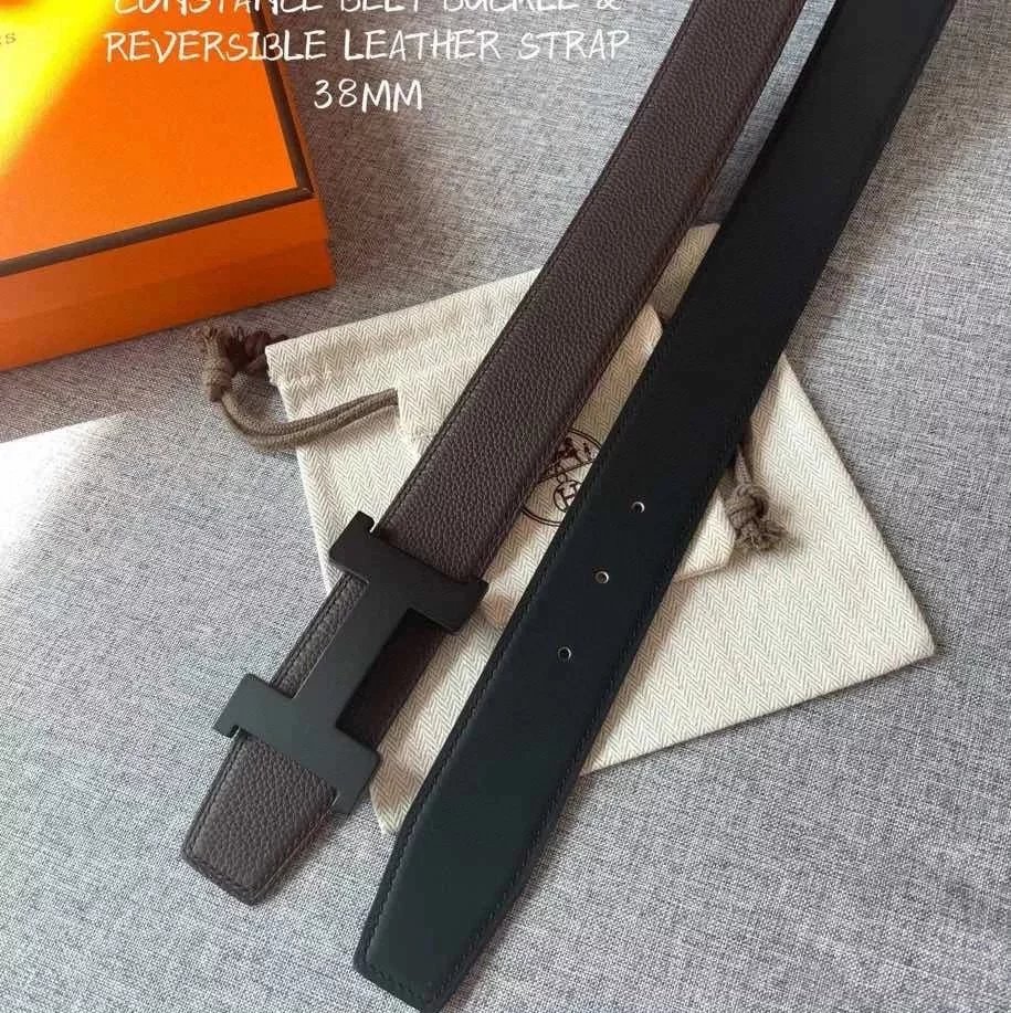 Hermes Belt Top version Men's Belt3.8CM Import togo Leather Double-Sided Lychee Pattern Can Be Used on Both Sides Belt Stainless Steel Hardware H Home Belt togo Leather belt H Belt Loop Business Casual All-Match H Buckle Belt