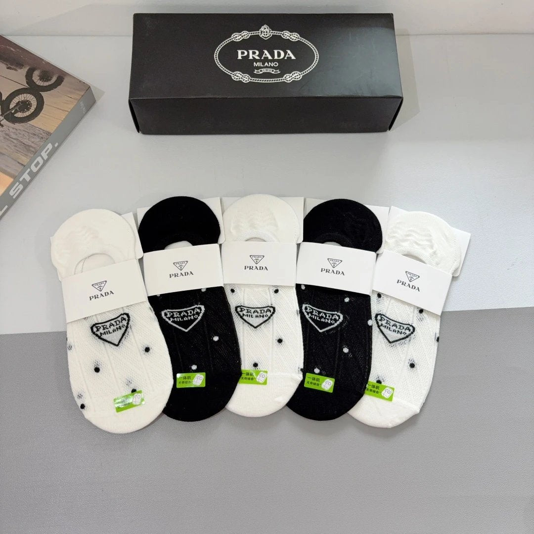 PRADA Sock 【a Box5Double】Classic Triangle Logo logo Breathable Fashion25ss New Short Cotton Socks Spring Summer Autumn Thin Business Deodorant Sweat-Absorbing Sports Casual Versatile