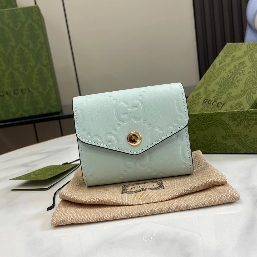 Gucci Wallet Top version 【High Version Original Leather】2024New/Ophidia Series Mini Trifold Wallet Women's Wallet Women's Wallet Coin Purse Small Wallet Women's Bag Embossed Original Leather9.5cm Model:772793