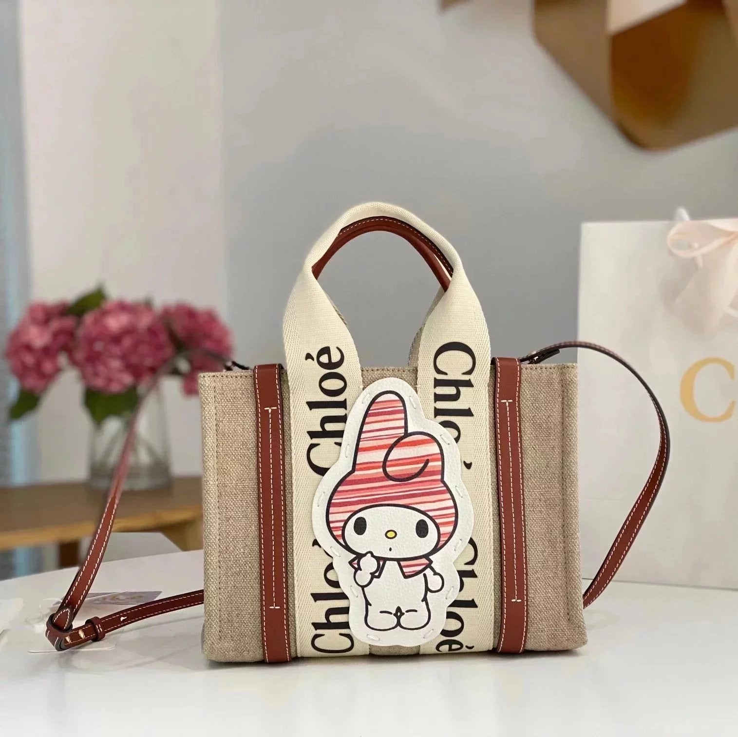 Chloe Bag Top version 【Super Original Version】23The New Melody Is on the Market!xMyMelody Co-Branded Series Woody Tote Bag Shopping Bag Vegetable Basket Bag New Bucket Bag Handbag Messenger Bag