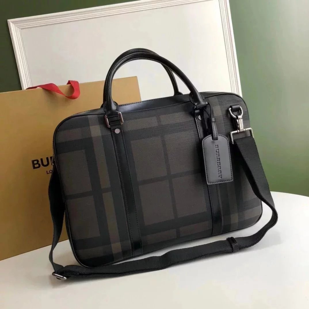 Burberry Men's Bag Top version 【Original Order】Briefcase Men's Bag2022New Men's Plaid Business Shoulder Messenger Portable Briefcase Briefcase Computer Bag Handbag Bag