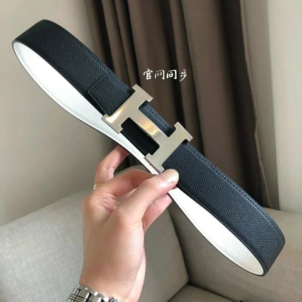 Hermes Belt Top version 【High Quality in Stock】New First Layer Cowhide Belt Men's and Women's H Buckle Business Casual Double-Sided Available Belt