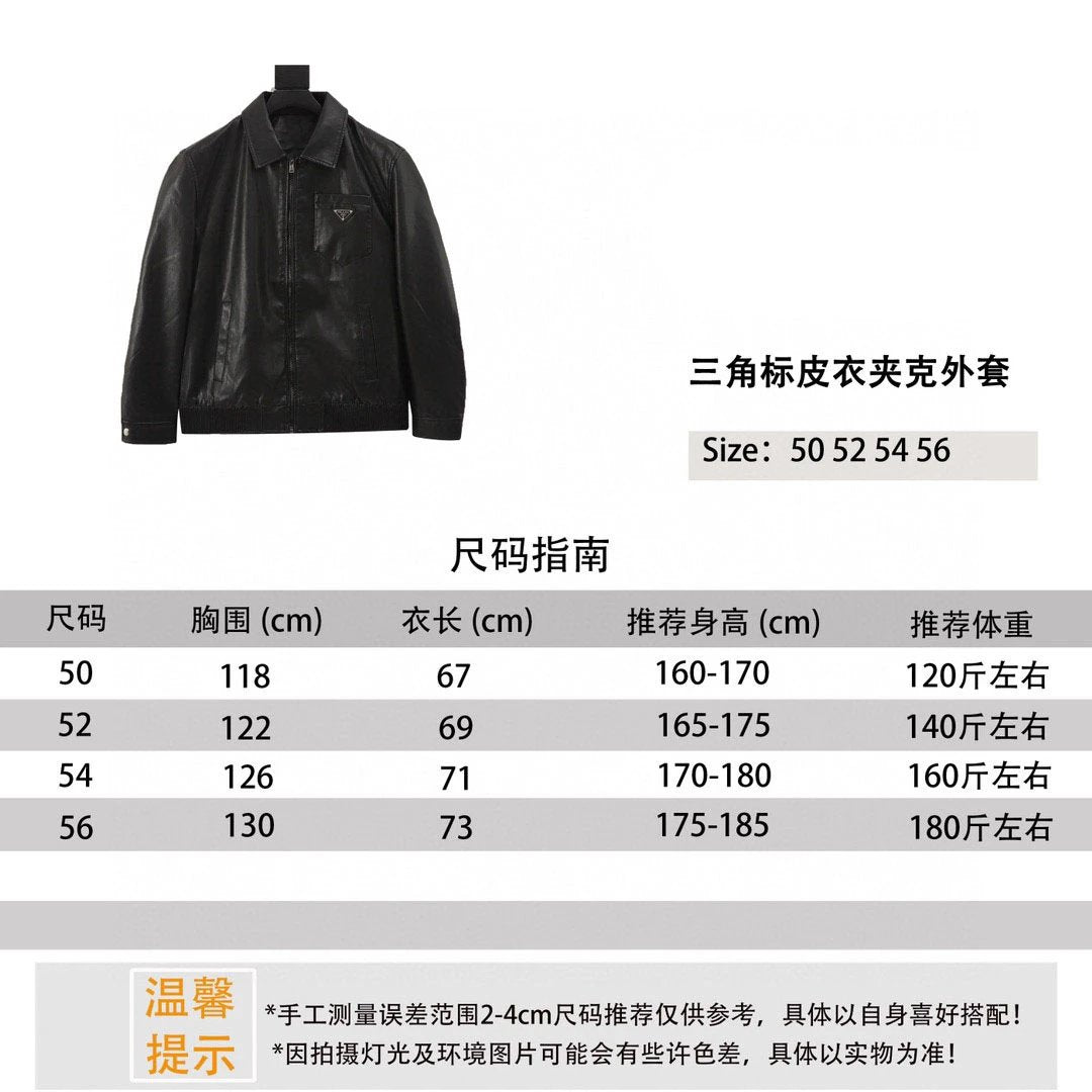 PRADA Jackets 24Fw Triangle Mark Leather Jacket Coat Same Style for Men and Women
