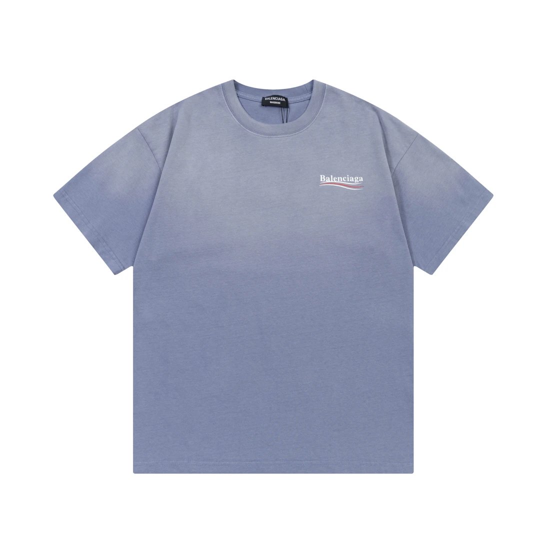 Balenciaga T-shirt Gradient Washed Vintage Large Logo Classic Printed Crew Neck Short Sleeve25ss New Pure Cotton Unisex Style T T-shirt OS Loose Fit Base Shirt Short Sleeve Top T-Shirt