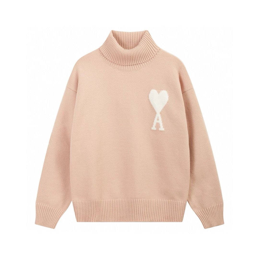 Ami Sweater Top Version23Autumn and Winter New Loose Alpaca Wool Blended Soft and Glutinous Turtleneck Love Clouds Sweater