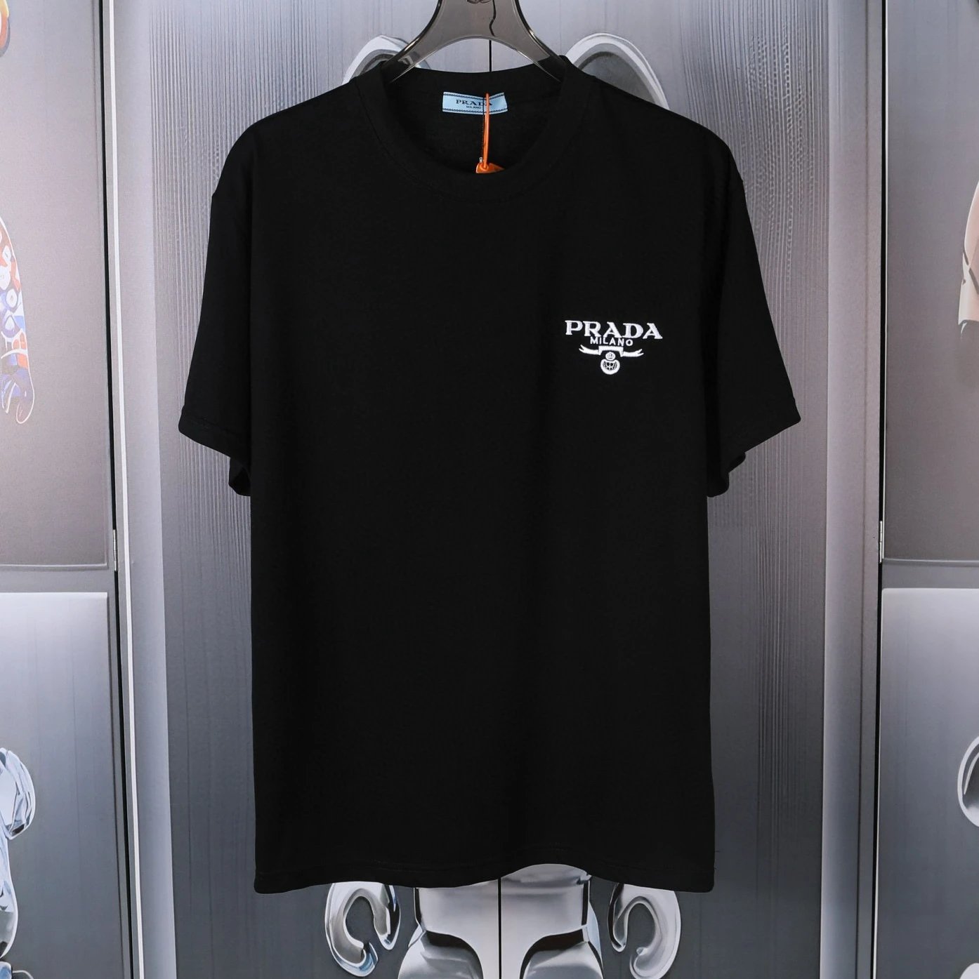 PRADA T-shirt English on the Chest logo round Neck Short Sleeve25ss New Pure Cotton Unisex Style T T-shirt OS Loose Design Bottoming Shirt Half Sleeve Top p Home T-shirt