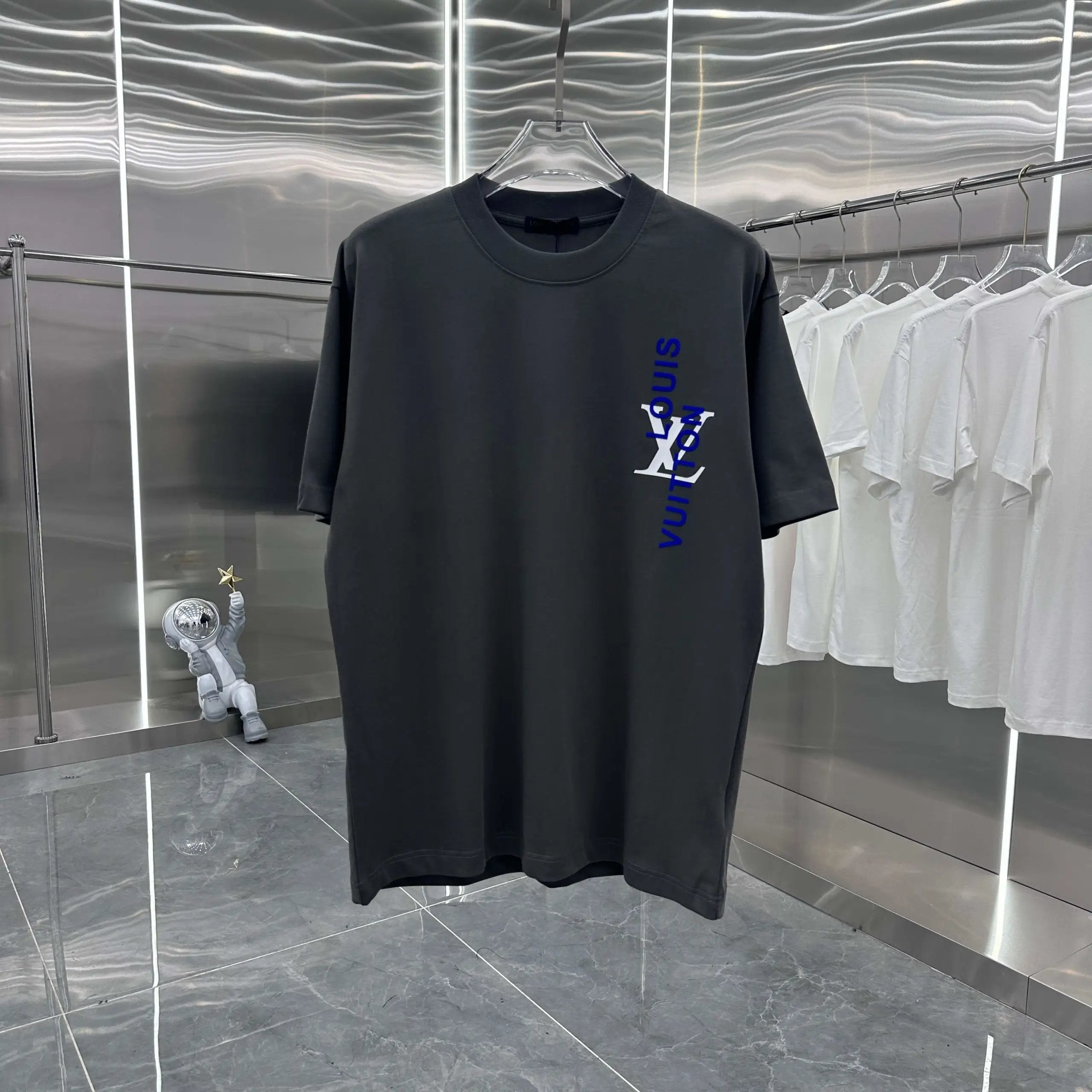 Louis Vuitton LV T-shirt Silicone Flocked Round Neck Short Sleeve Pure Cotton T Unisex Short Sleeve T-Shirt Sports Casual os All-Matching Loose