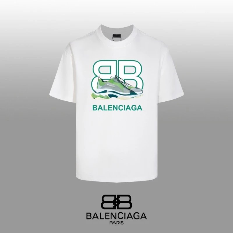 Balenciaga T-shirt Double-breasted B Sneaker Pattern Print logo round Neck Short Sleeve25ss New Pure Cotton Unisex Style T Casual T-Shirt Base Layer Shirt OS Loose Fit Half Sleeve Top Plus Size