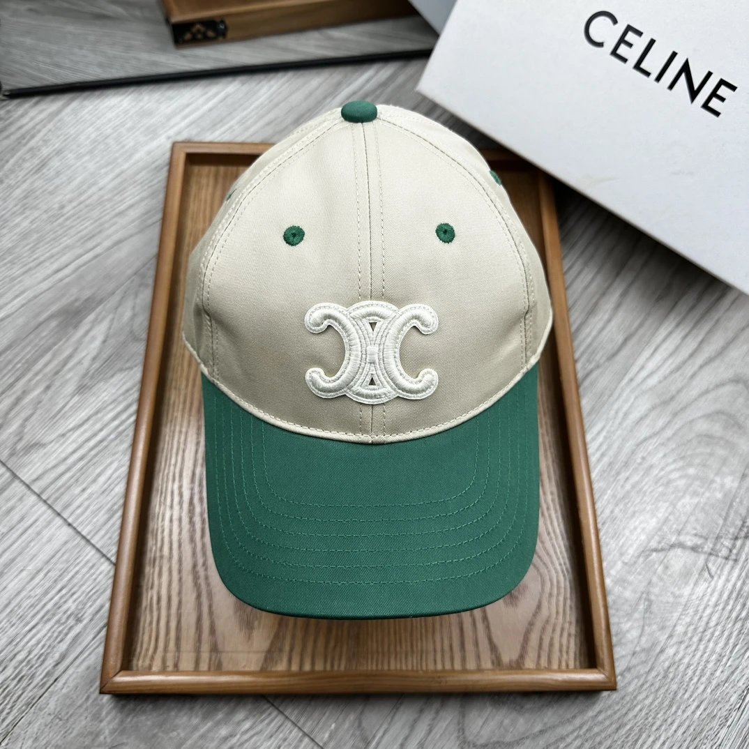 Celine Hat Color-Block Logo logo Baseball Cap Sunshade Sun Protection Duckbill Cap Slimming Face Curved Brim Versatile Large Head Circumference Sports Hat Unisex Couple Style