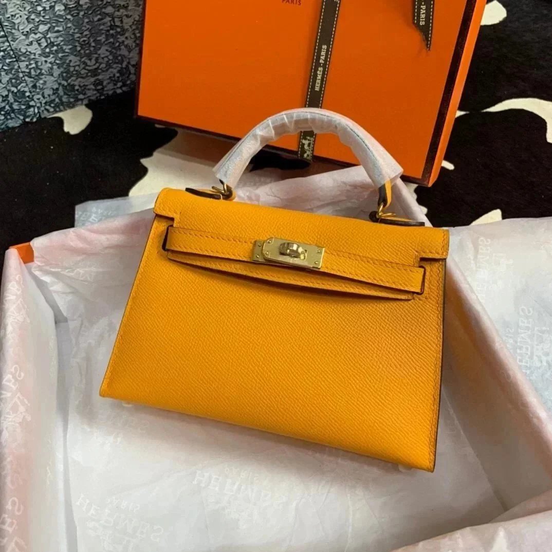 Hermes women's bag Top version New Women's Bag Minikellyll Kelly Bag Second Generation Epsom Leather Handmade Wax Line19cm