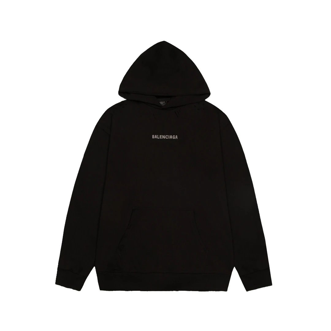 Balenciaga Hoodie Front and Back Letter Rhinestone Hooded Sweatshirt Casual Loose Fit Pure Cotton Pullover Hoodie os Versatile Sports Jacket for Men and Women24ss Autumn and Winter New Products