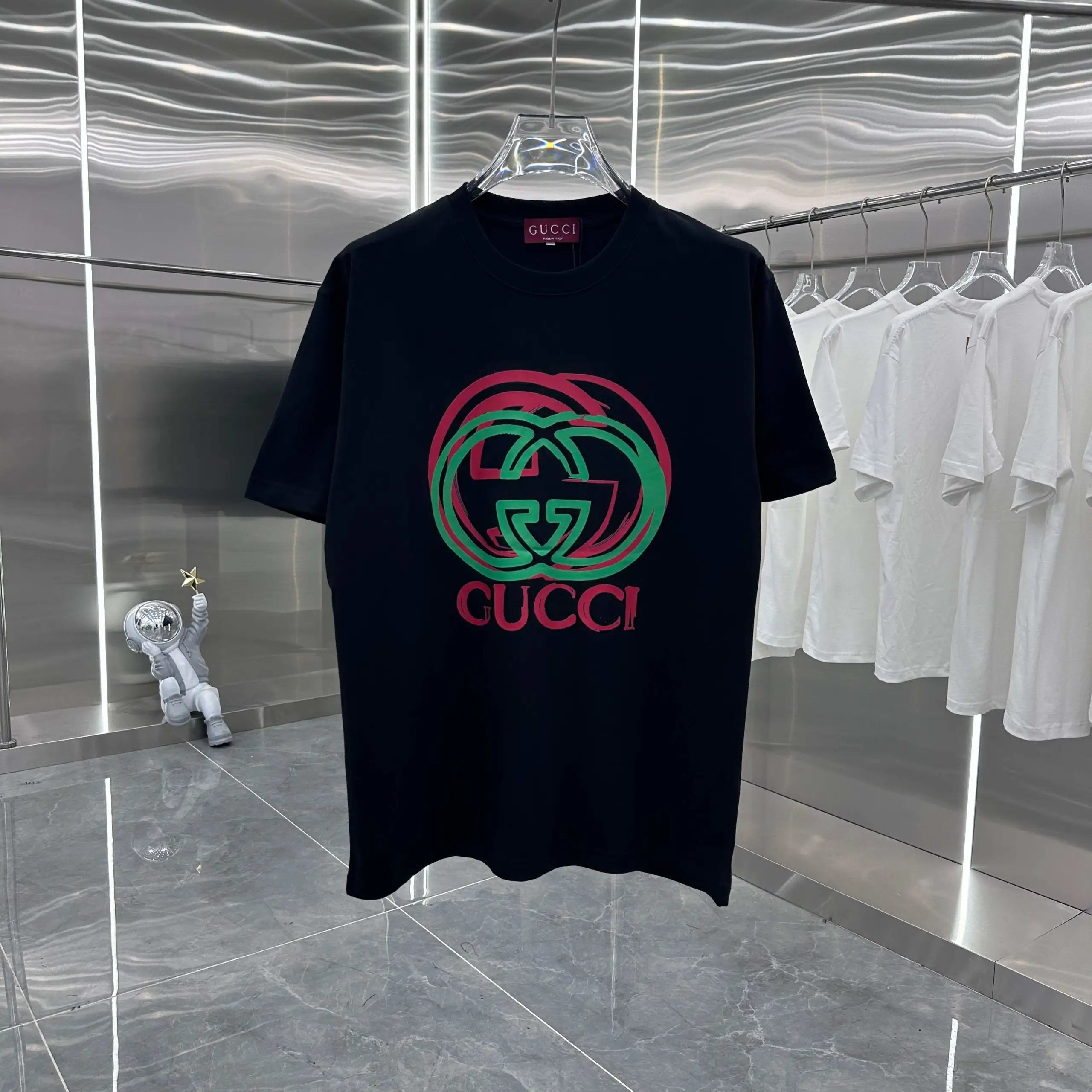 Gucci T-shirt Double-breasted G Color Printing logo round Neck Short Sleeve25ss New pure cotton T Unisex T-Shirt OS Loose Fit Base Shirt Top Half Sleeve T-Shirt