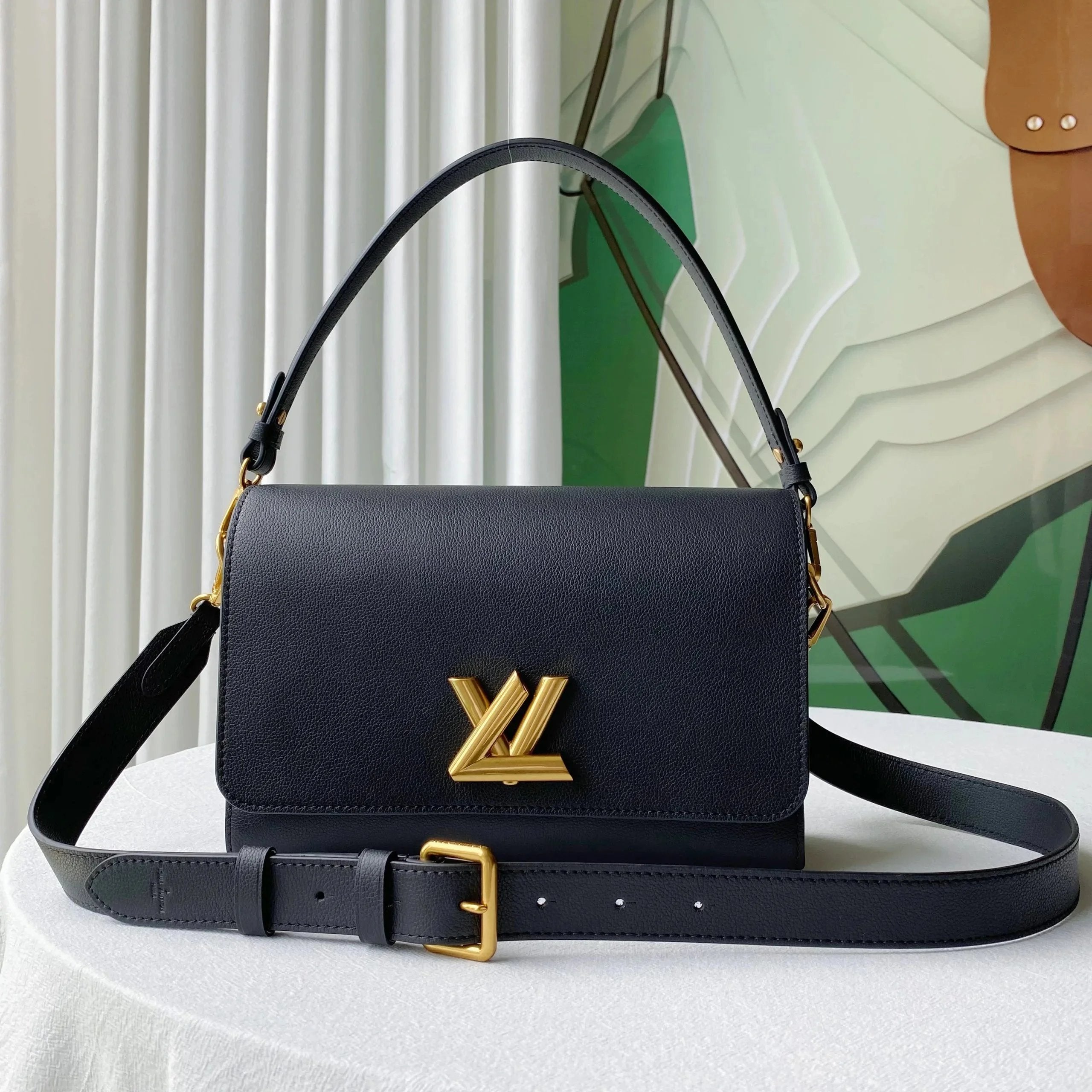 Louis Vuitton LV Women's Bag Top version 【Super Original Leather】Duobao Leather Goods2024New SoftTwist Handbag M24639M24640M25359Full Leather Series Soft Leather One-Shoulder Crossbody Bag Twistlock Veil Bag Bronze Retro Women's Bag Underarm Bag Women's C