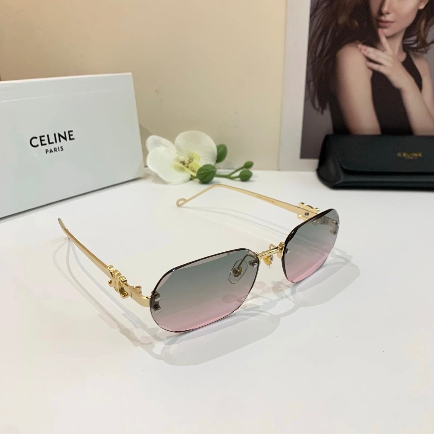 Celine Sunglasses Small Square Frame Sunglasses Slimming No Prescription Driving Beach Fishing Unisex Couple Style UV Protection25ss New Sports Casual Versatile