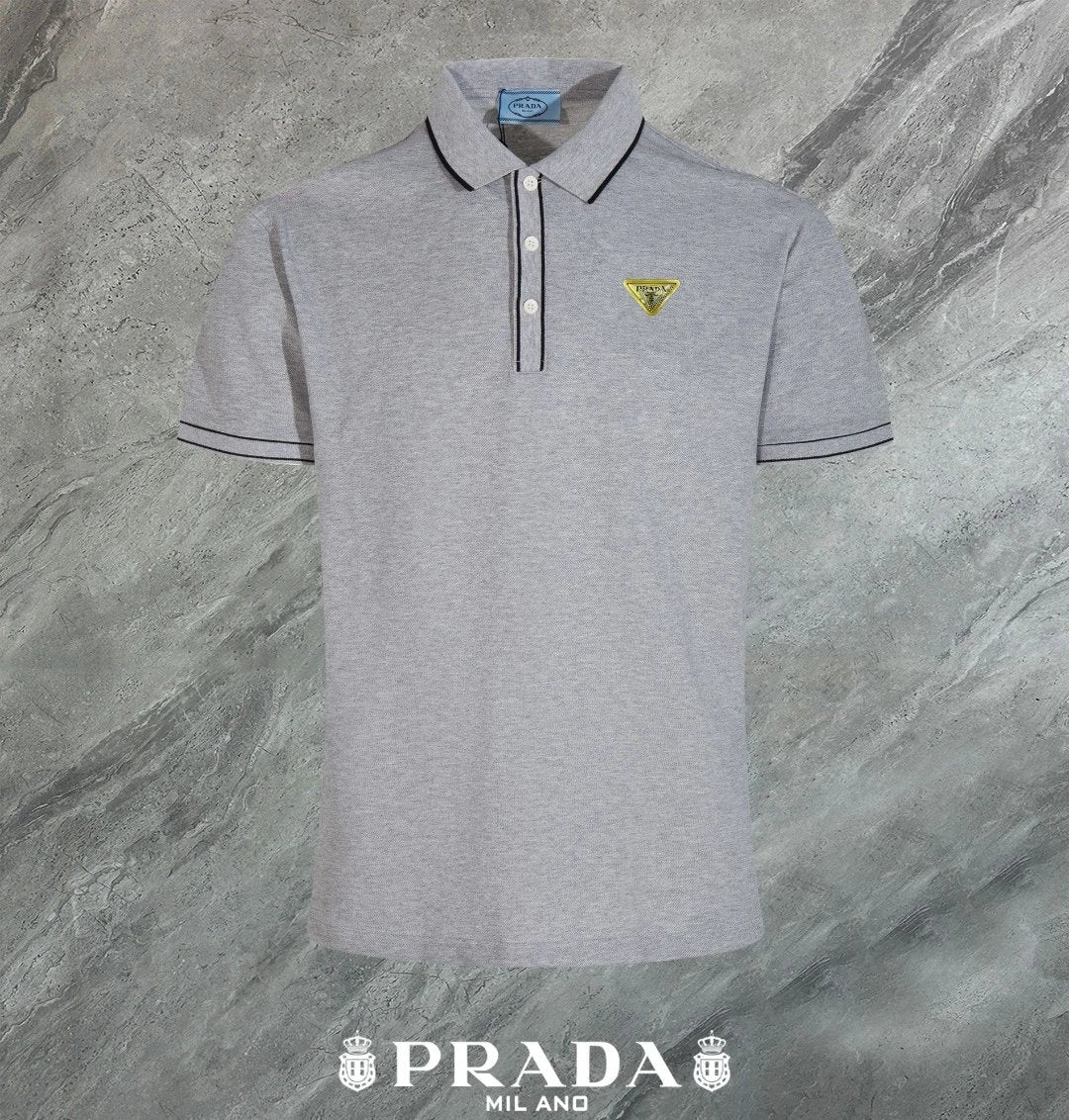 PRADA T-shirt Yellow Triangle Badge on the Chest logo Patch POLO Shirt Lapel Short Sleeve25ss New Unisex Summer Short Sleeve OS Loose T Business Half Sleeve Shirt Plus Size T-Shirt