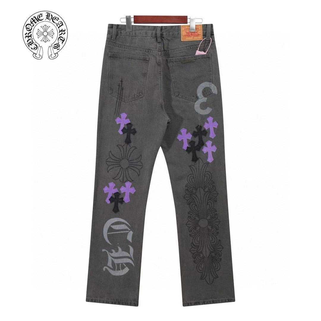 Chrome Hearts Jeans Purple Cow Spray Painting Graffiti Print logo25ss Spring Summer New Straight Leg B Men's and Women's Slim Fit Jeans, Loose Fit, Unisex, Long Pants