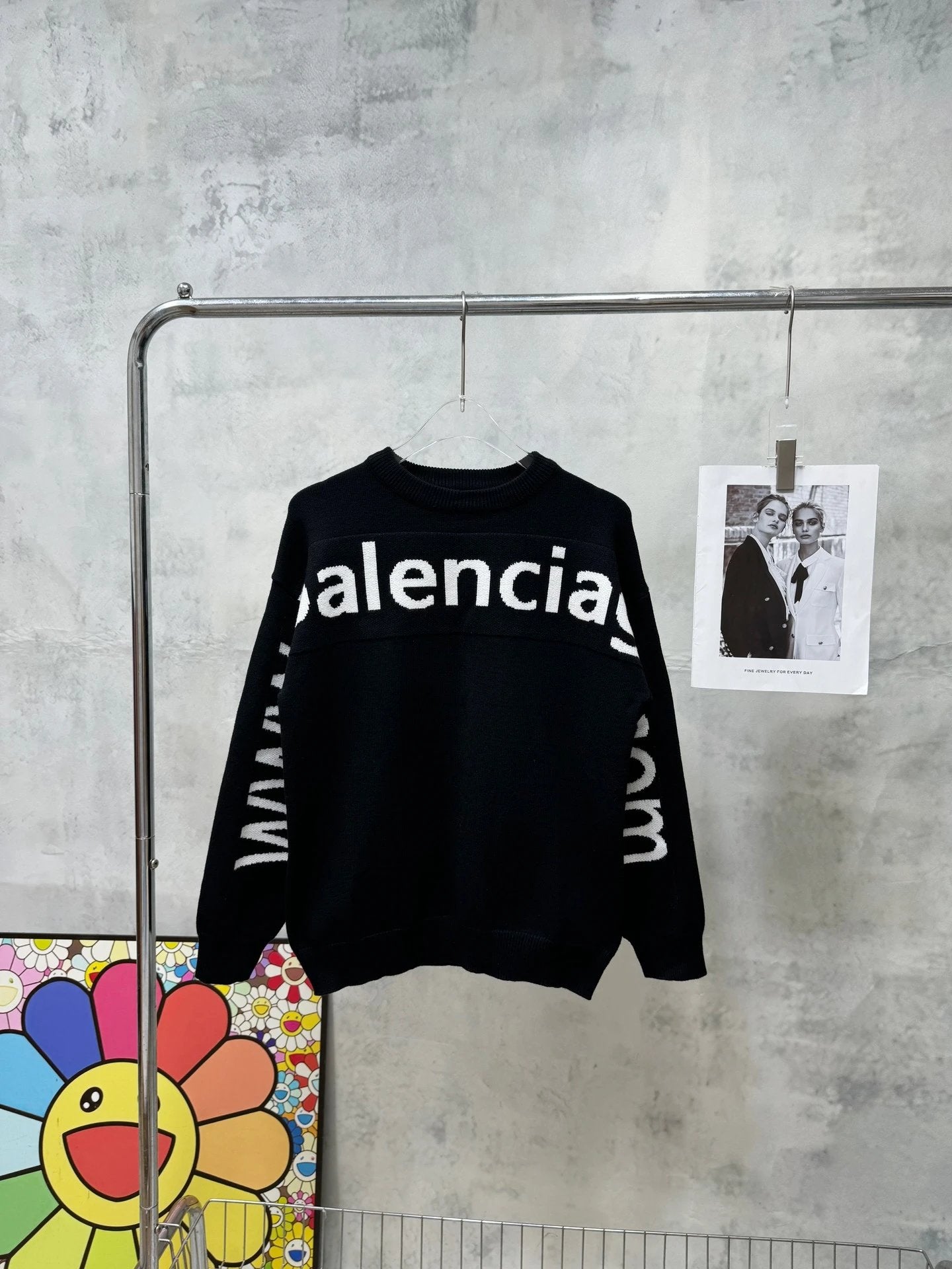 Balenciaga Sweater Website Letter Knit Crew Neck Sweater700Kegao Heavyweight Casual Loose Fit Versatile Pullover Sweater os Unisex Style24ss Autumn and Winter New Products