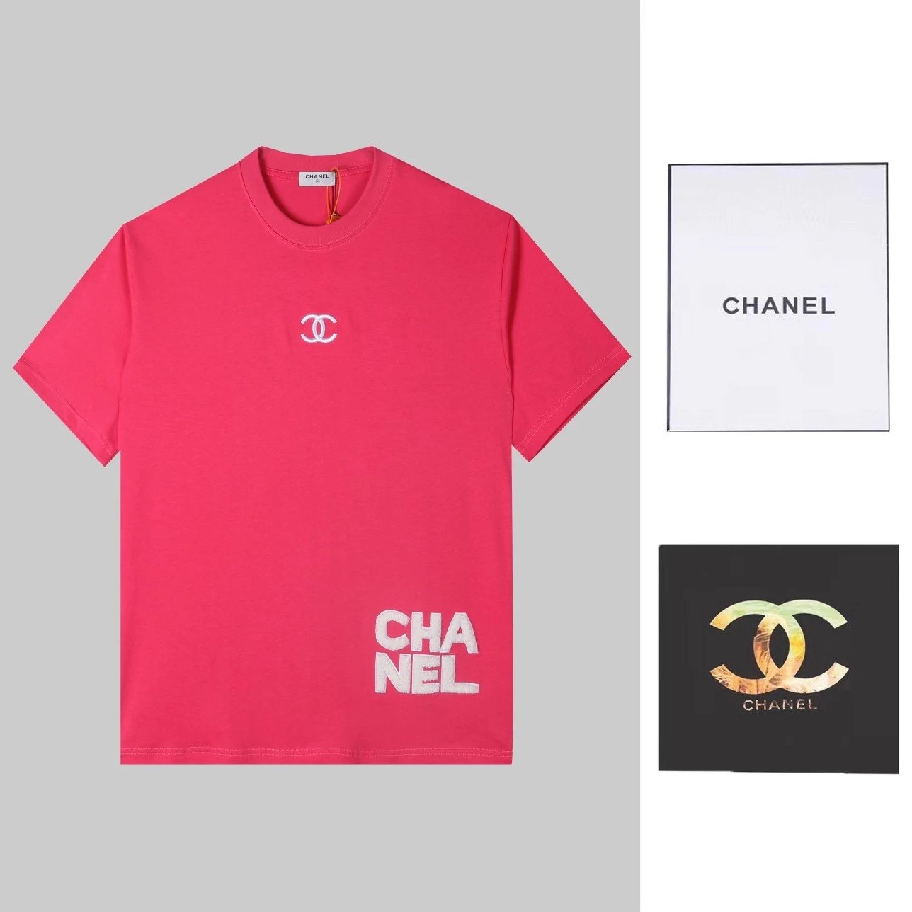 Chanel T-shirt 2024Logo Embroidered Short Sleeve.Front Piece Lg High-End Embroidery.English Letters Are Embroidered with High Quality Toothbrush,Present Neat General.Custom Dyed Fabric.Comfortable and Soft.Three Standard Complete,Practical and High-End