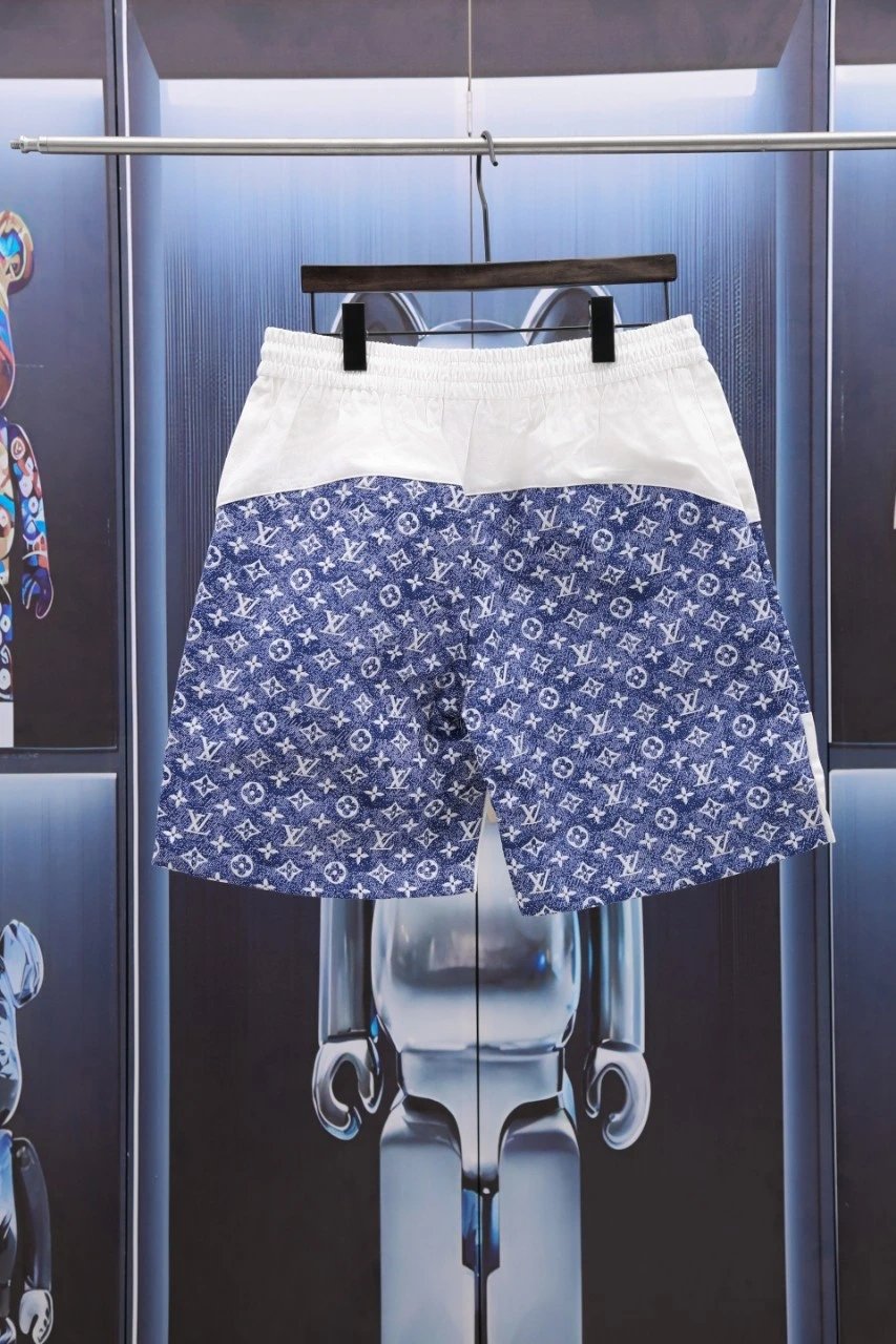 Louis Vuitton LV Shorts Vintage Floral Patchwork logo Five-point Shorts25ss New Heavy Drawstring American Style Casual Summer Pants5Two-in-One Casual Sweatpants for Men and Women