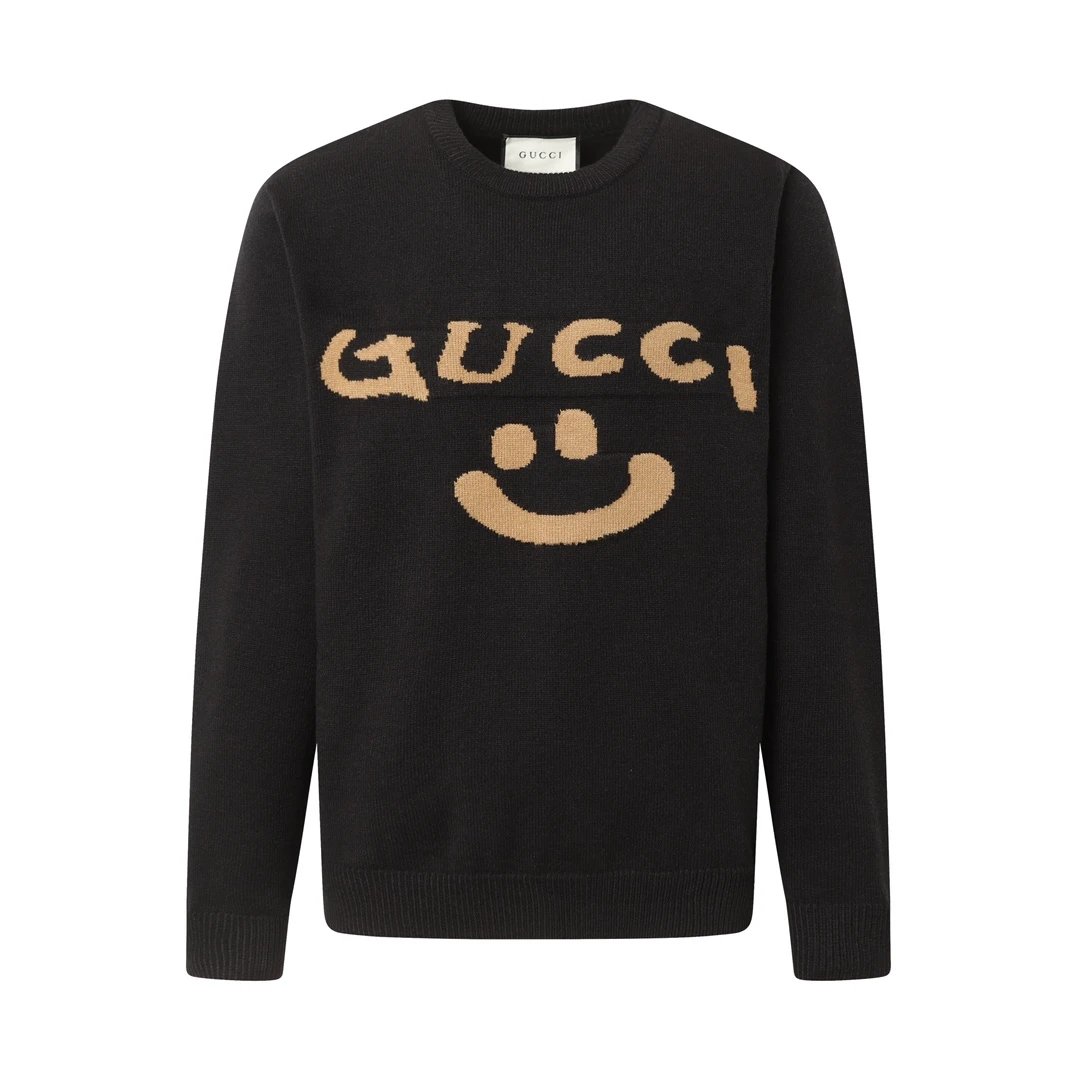 Gucci Sweater logo Smiley Face Jacquard Knit Crew Neck Sweater Long Sleeve Pullover Thickened Lazy Style OS Loose Fit Unisex Knit Top Jacket Versatile Casual Wearable Inside and Outside