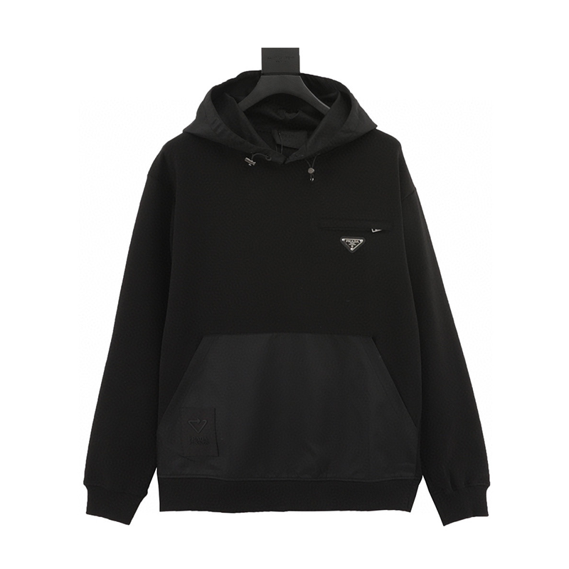 PRADA Hoodie Nylon Patchwork Hoodie Same Style for Men and Women