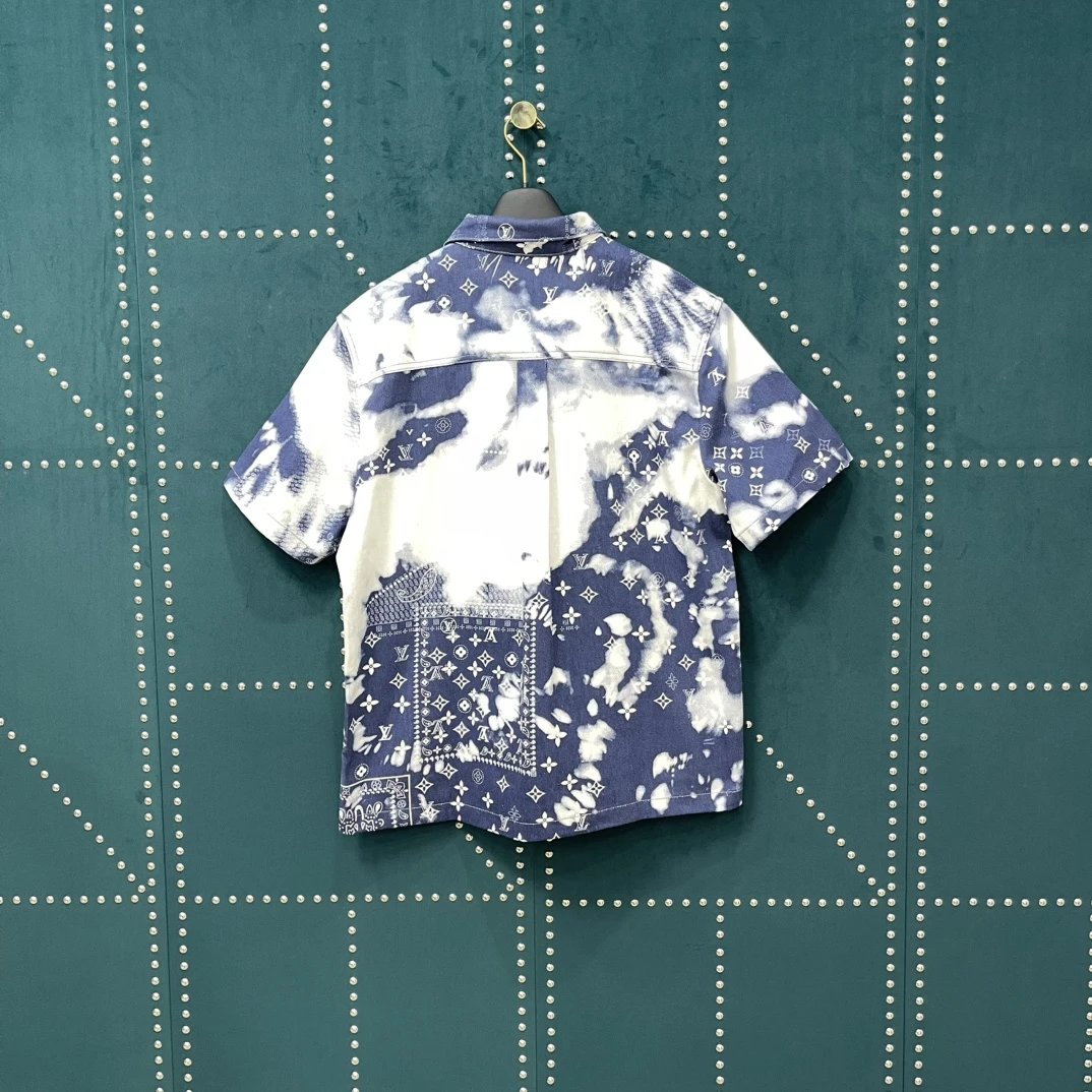 Louis Vuitton LV Shirt Allover Paisley Tie-Dye logo Shijia Turn-down Collar Short Sleeve Shirt Casual Business Versatile Slim Fit Unisex Jacket