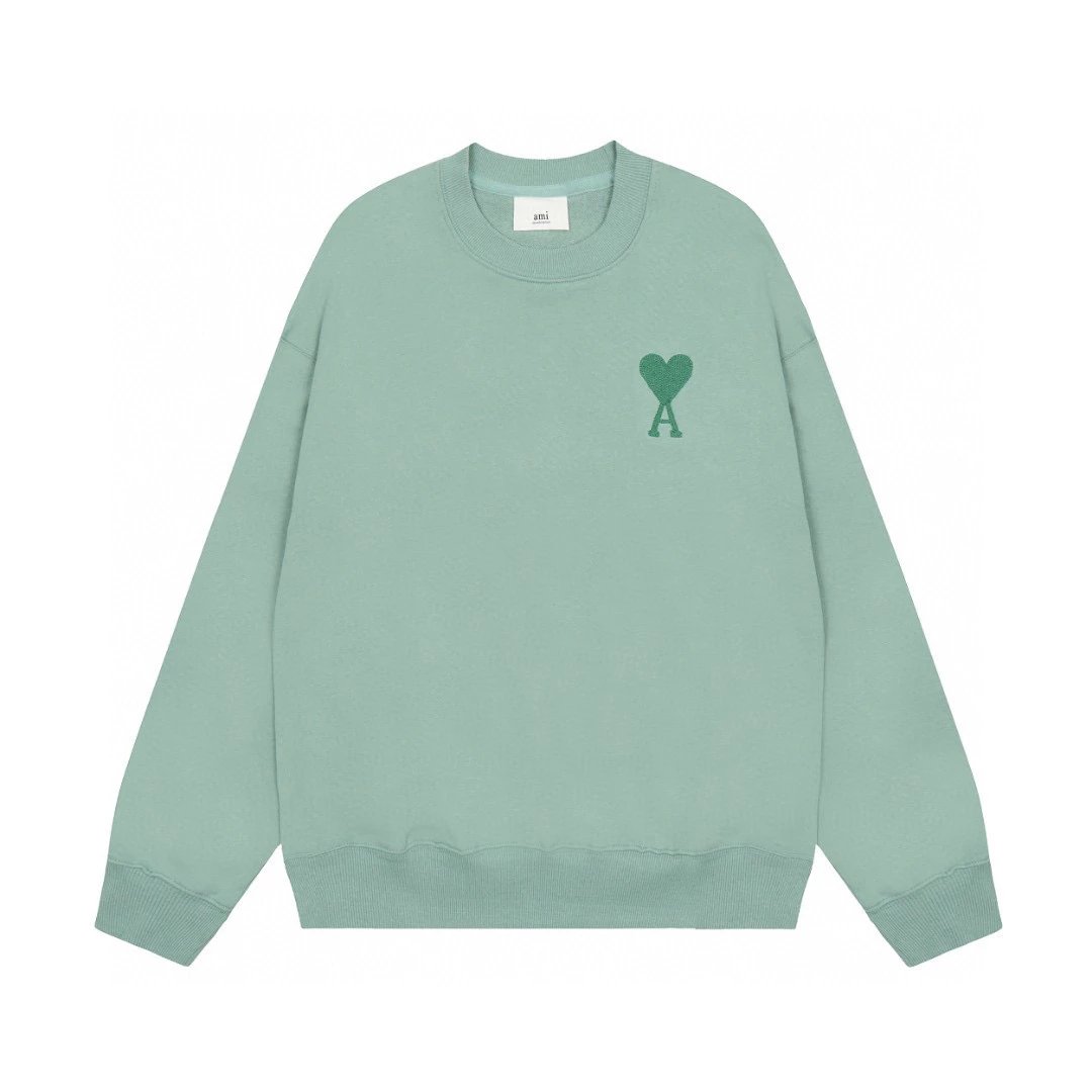 Ami Hoodie Top Version New Heart Embroidery Loose Leisure Sports Long Sleeve Crew Neck Pullover Sweatshirt