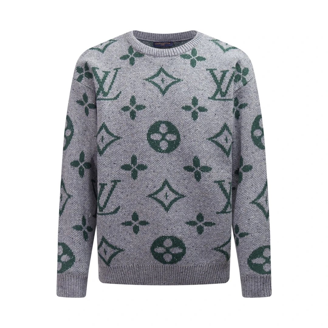 Louis Vuitton LV Sweater Round Neck Pullover logo Full Body Jacquard Long Sleeve Sweater Unisex