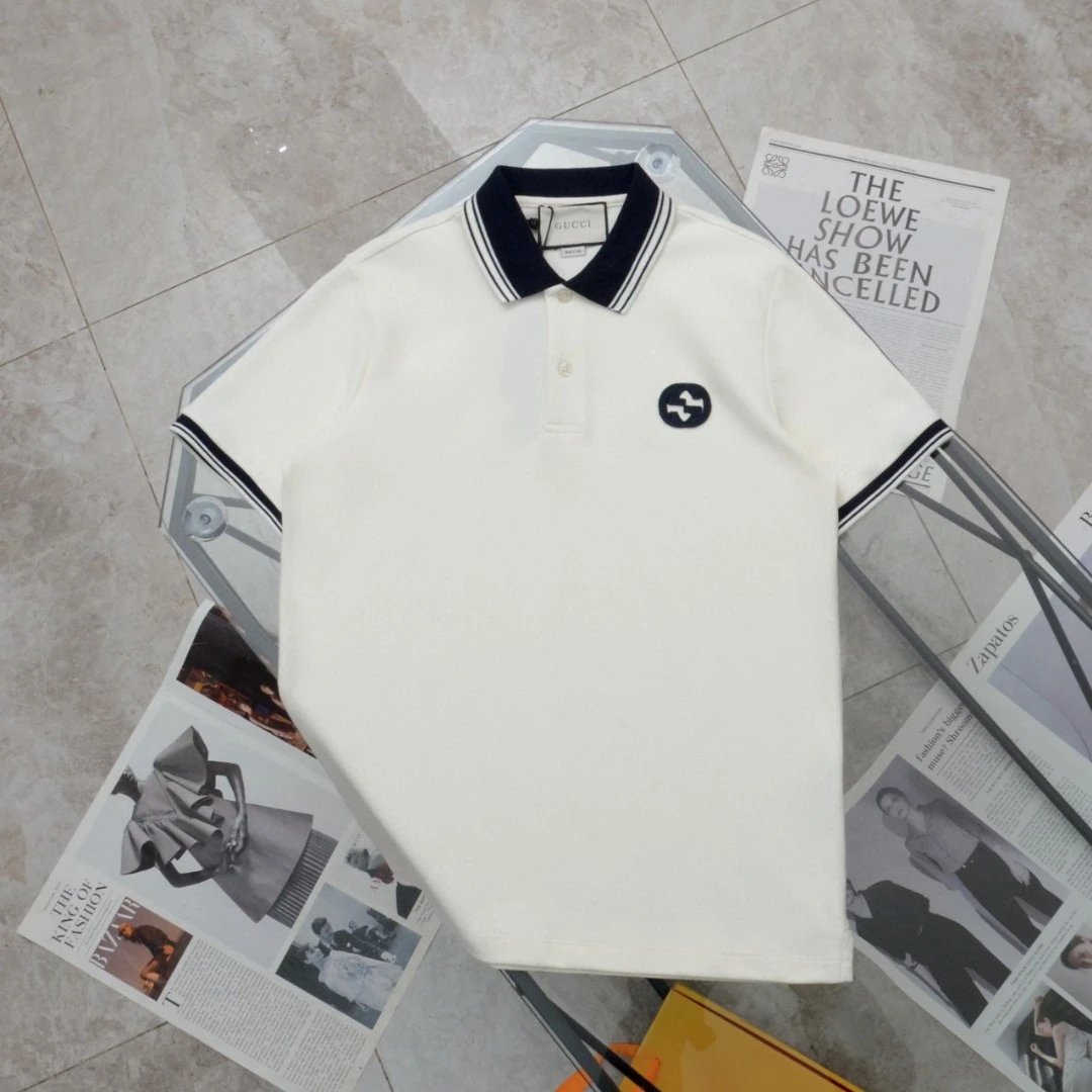 Gucci T-shirt Double-breasted G Interlocking logo Embroidery POLO Shirt Lapel Short Sleeve25ss New Unisex Commuter Short Sleeve Summer Loose Fit T Business Shirt Plus Size T-Shirt