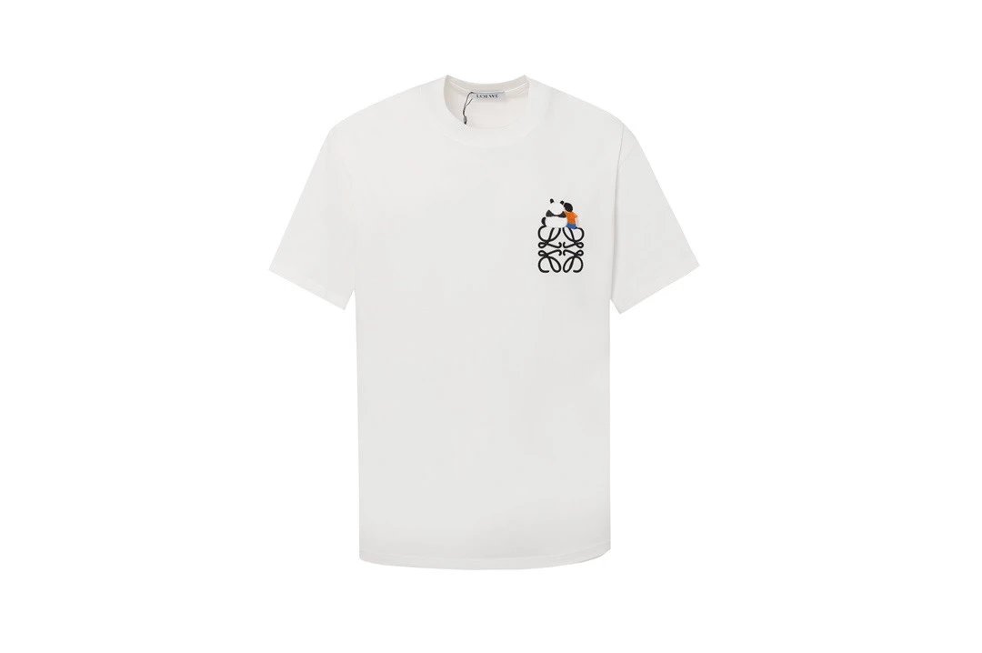 LOEWE T-shirt Panda Embroidery logo Round neck short-sleeve pure cotton T Unisex T-Shirt OS Loose Fit Base Shirt Summer New Casual Simple T-Shirt