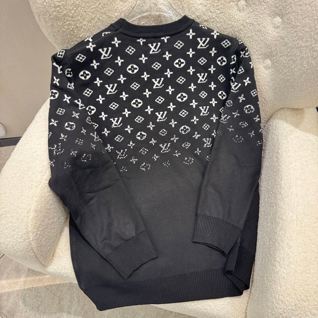 Louis Vuitton LV Sweater Gradient Crew Neck Sweater Long Sleeve Pullover Thickened Lazy Style OS Loose Fit Casual Jacket for Men and Women, Versatile Inner Layer