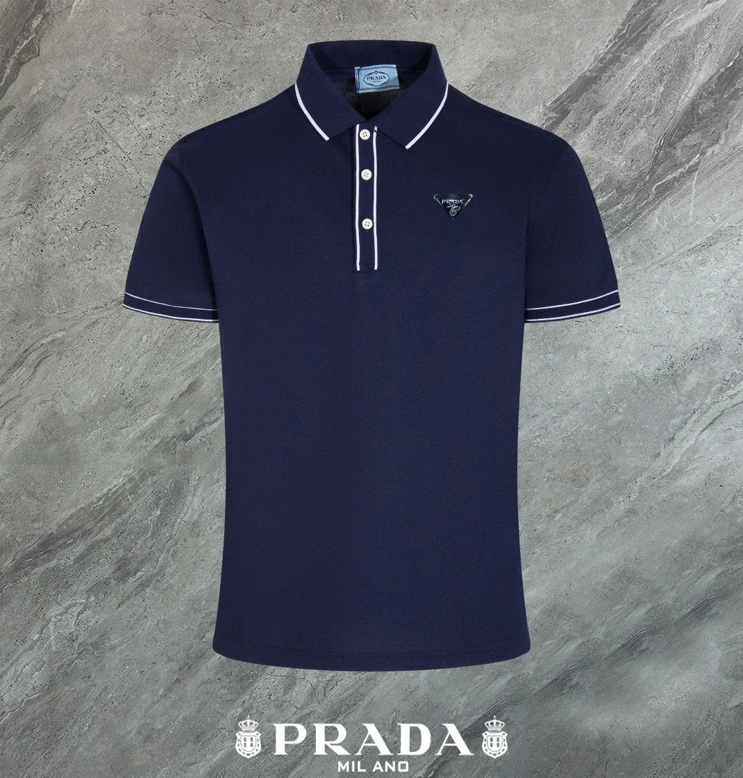 PRADA T-shirt Chest Triangle Mark logo Patch POLO Shirt Lapel Short Sleeve25ss New Unisex Style OS Loose T Summer Half Sleeve Business Shirt Plus Size T-Shirt