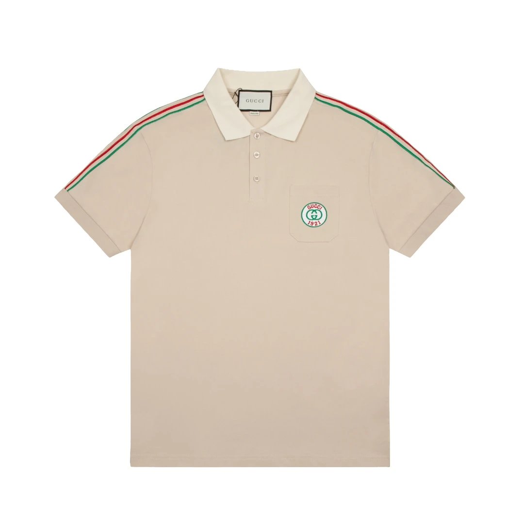Gucci T-shirt 1921Series Chest logo Embroidery POLO Short Sleeve Shirt with Turn-down Collar for Men and Women, Summer Half Sleeve OS Loose T Business Casual Half Sleeve Shirt Plus Size T-Shirt