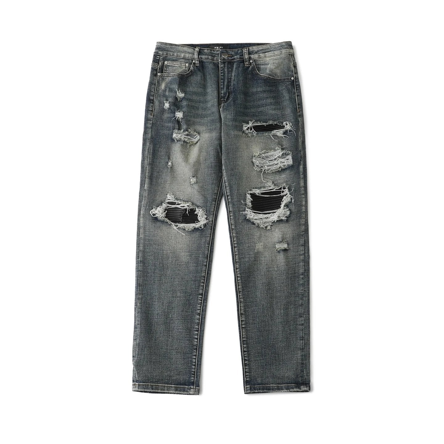 Amiri Jeans Pre-cut holes from the front logo25ss Spring Summer New Straight Leg Jeans Unisex Slim Fit Long Pants Loose