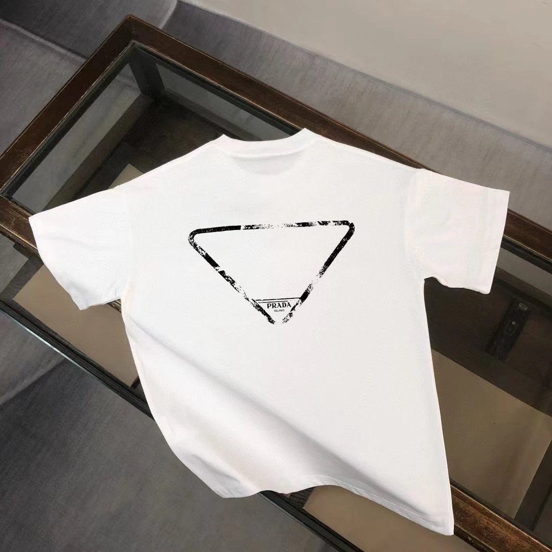 PRADA T-shirt Chest Letter Embroidery logo round Neck Short Sleeve25ss New Pure Cotton Unisex Style T Casual T-Shirt Base Layer Shirt OS Loose Fit Half Sleeve Top Plus Size