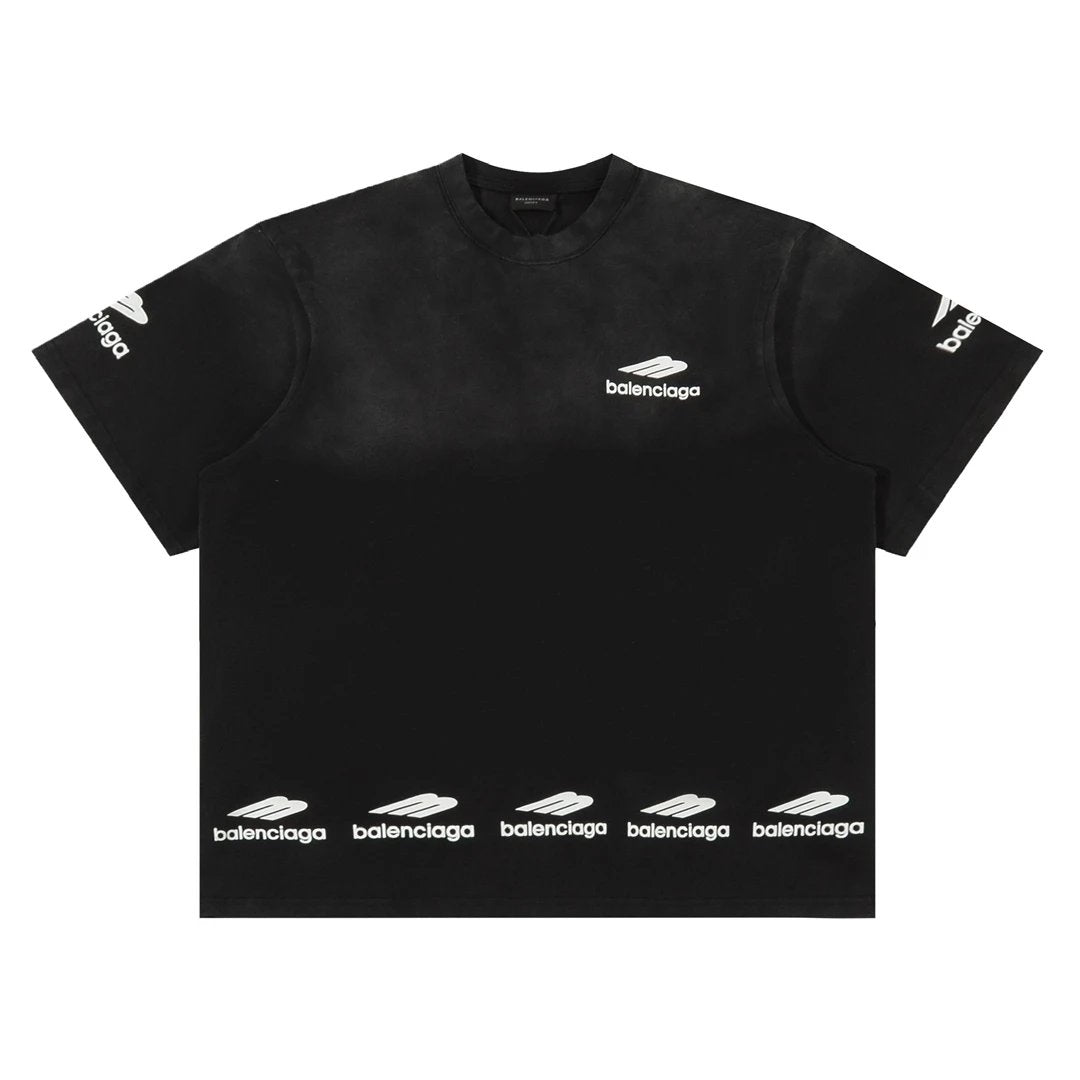 Balenciaga T-shirt Front Chest Washed Letter Print logo round Neck Short Sleeve25ss New pure cotton T Unisex T-Shirt OS Drop Shoulder Loose Fit Base Shirt Top T-Shirt Short Sleeve