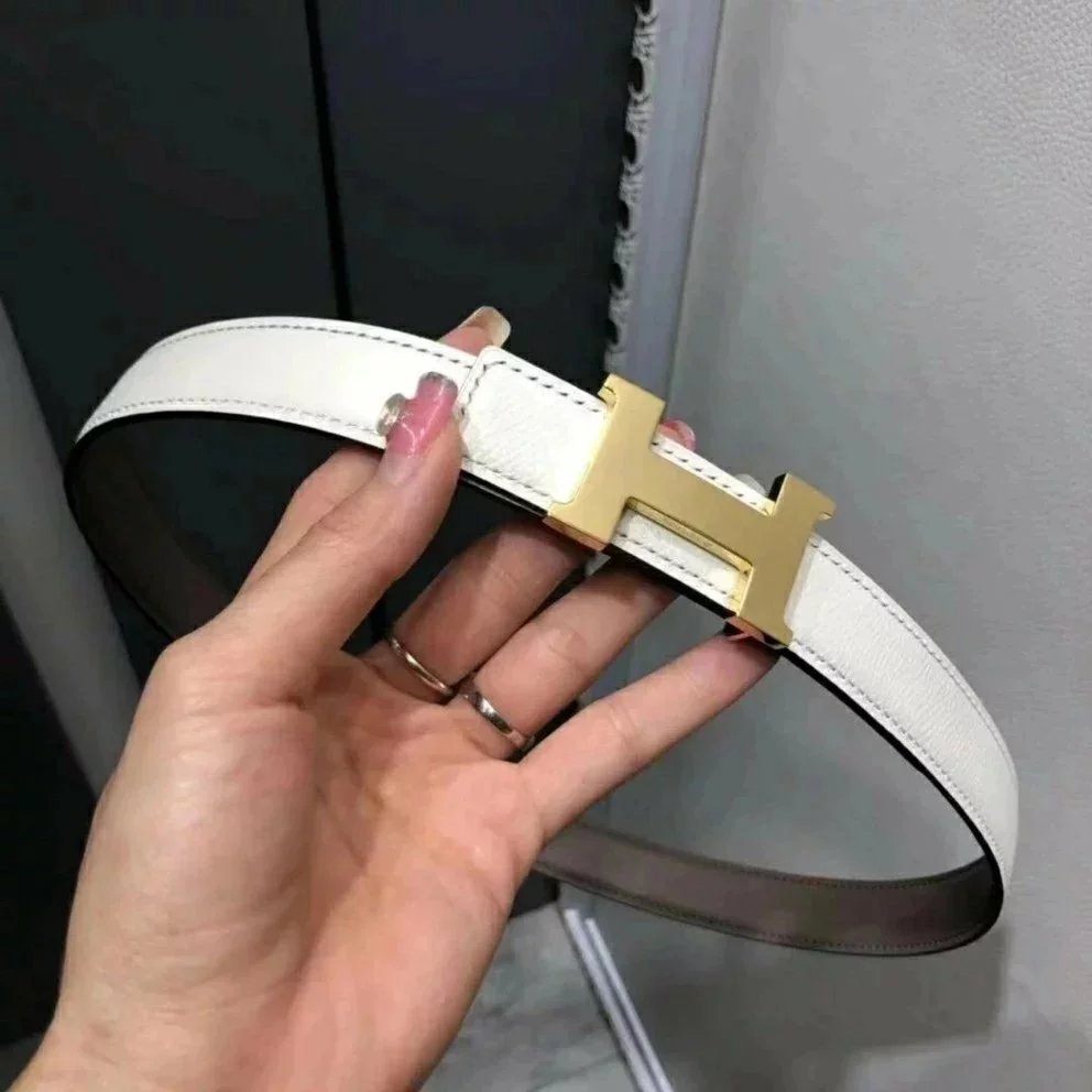 Hermes Belt Top version High Quality Women's Belt First Layer Calfskin Double-Sided Letters h Buckle Casual All-Match Belt2.4cm