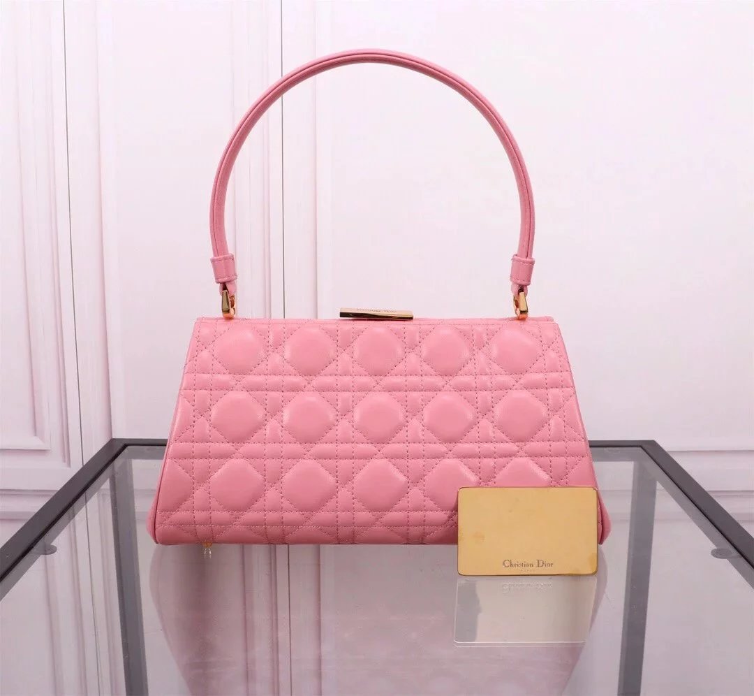 Dior Women's Bag Top version New Handbag with Top Handle.Crafted with Pink Sheep Leather Large Compartment with Patch Pocket,26x9x14.5cm