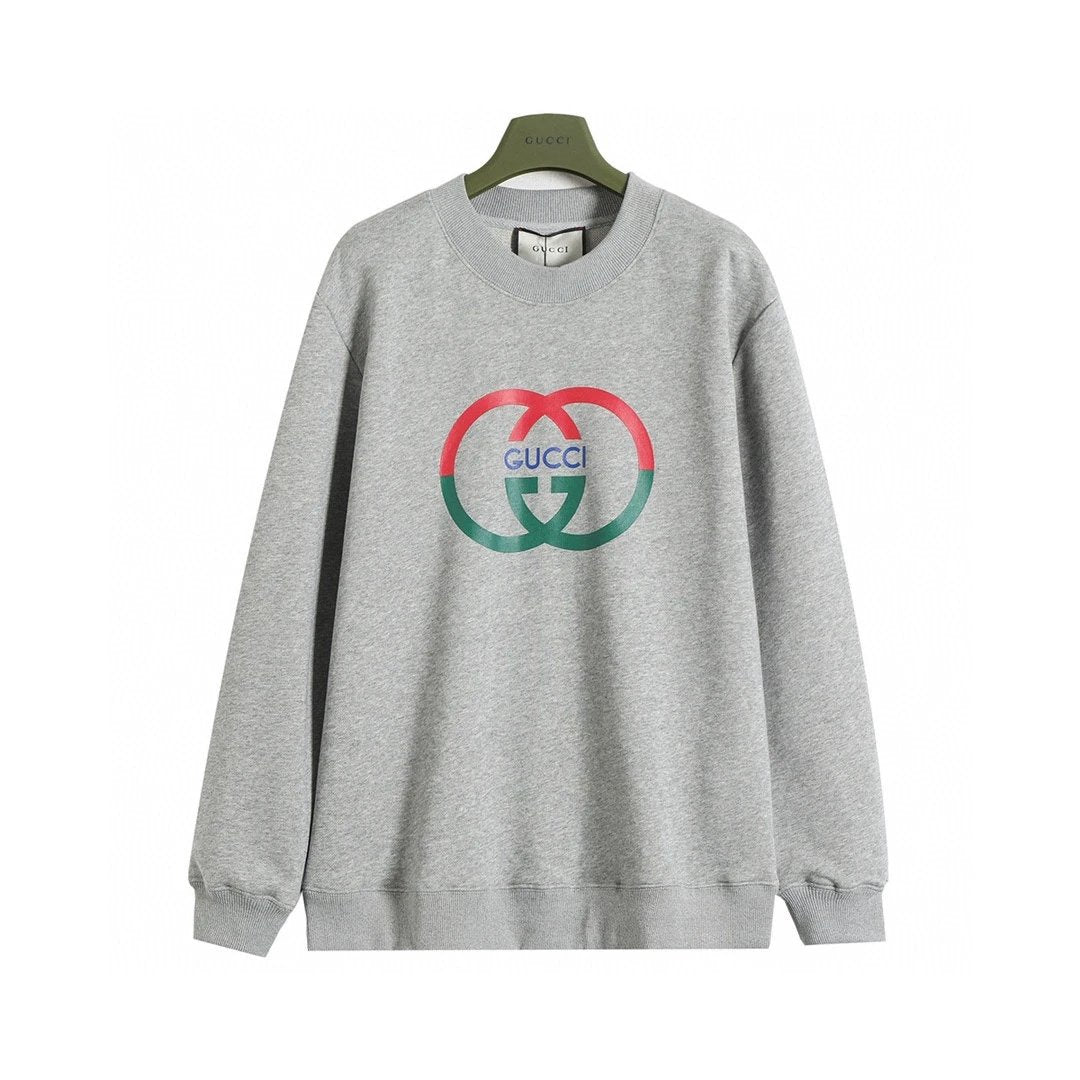 Gucci Hoodie Red and Green Double G Printed Crewneck Sweatshirt Pure Cotton Terry Pullover Top Sportswear os Unisex Style24ss Autumn and Winter New Products
