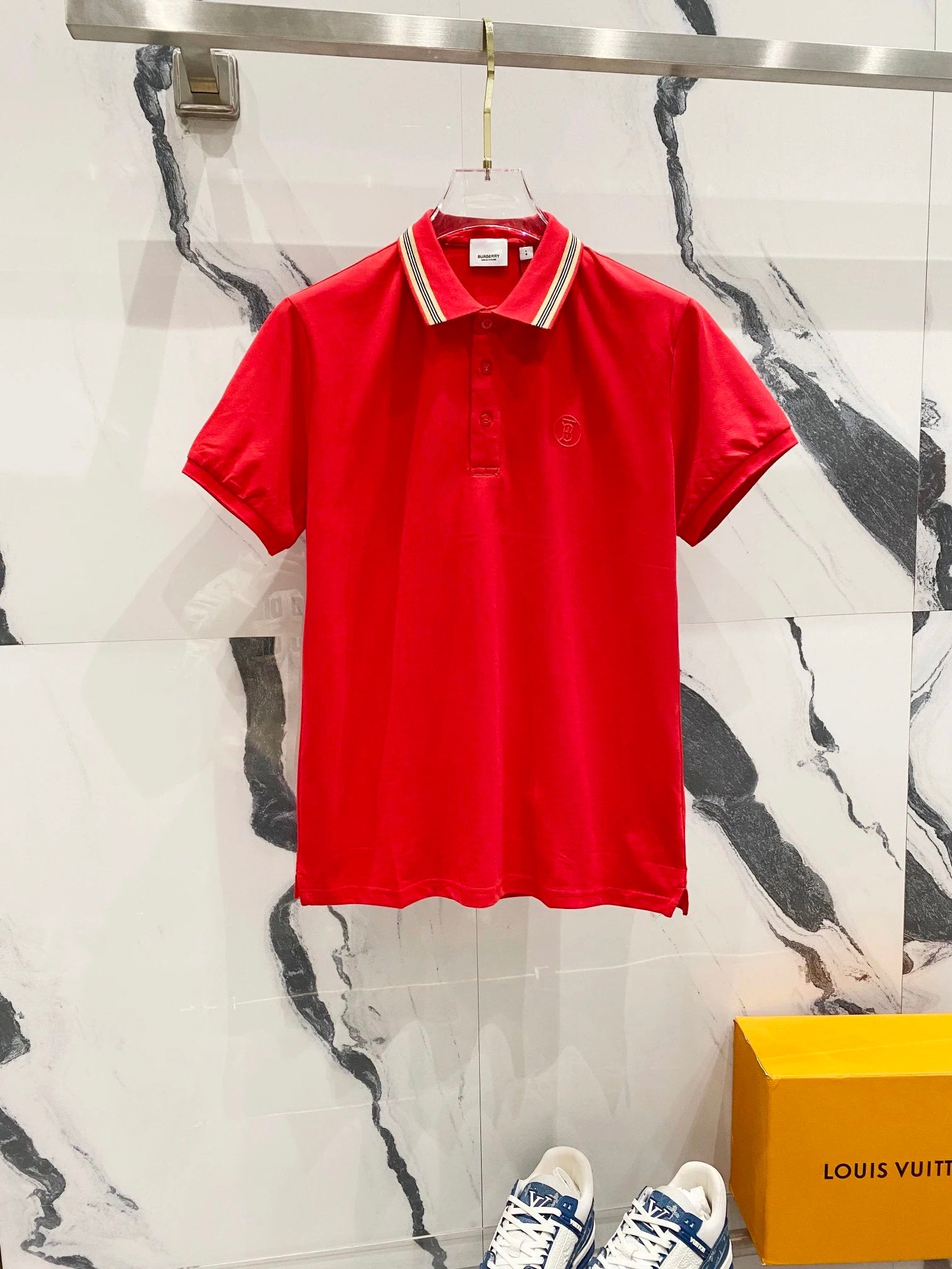 Burberry T-shirt Striped Collar TB Small Round Letter Stamps LOGO Embroidery POLO Short Sleeve Turn-down Collar Shirt Unisex Summer Loose Fit T Business Casual Half Sleeve Shirt Plus Size T-Shirt