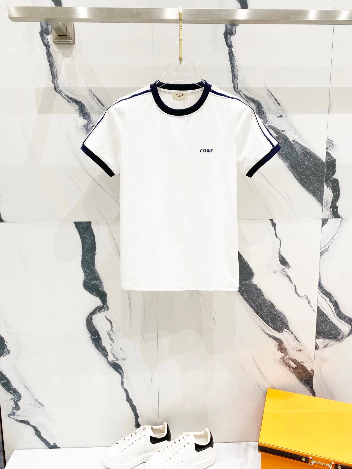 Celine T-shirt Sleeve Patchwork Letter Embroidery logo round Neck Short Sleeve25ss New Pure Cotton Women's Style T Casual T-Shirt Base Layer Shirt OS Loose Fit Half Sleeve Top Plus Size