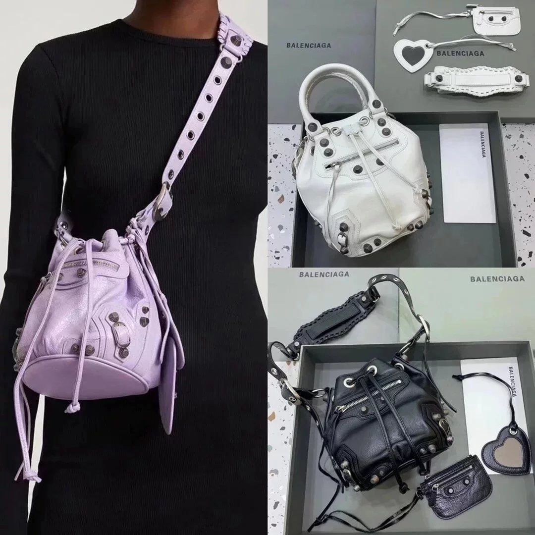 Balenciaga Bag Top version 【Counter Version Original Leather】Send a Full Set of Packaging New LeCagole Bucket Bag city Bucket Motorcycle Bag Hourglass Bag Bucket Bag Egg Bag Vegetable Basket Bag Motorcycle Rivet Bag Handbag Messenger Bag with Mirror