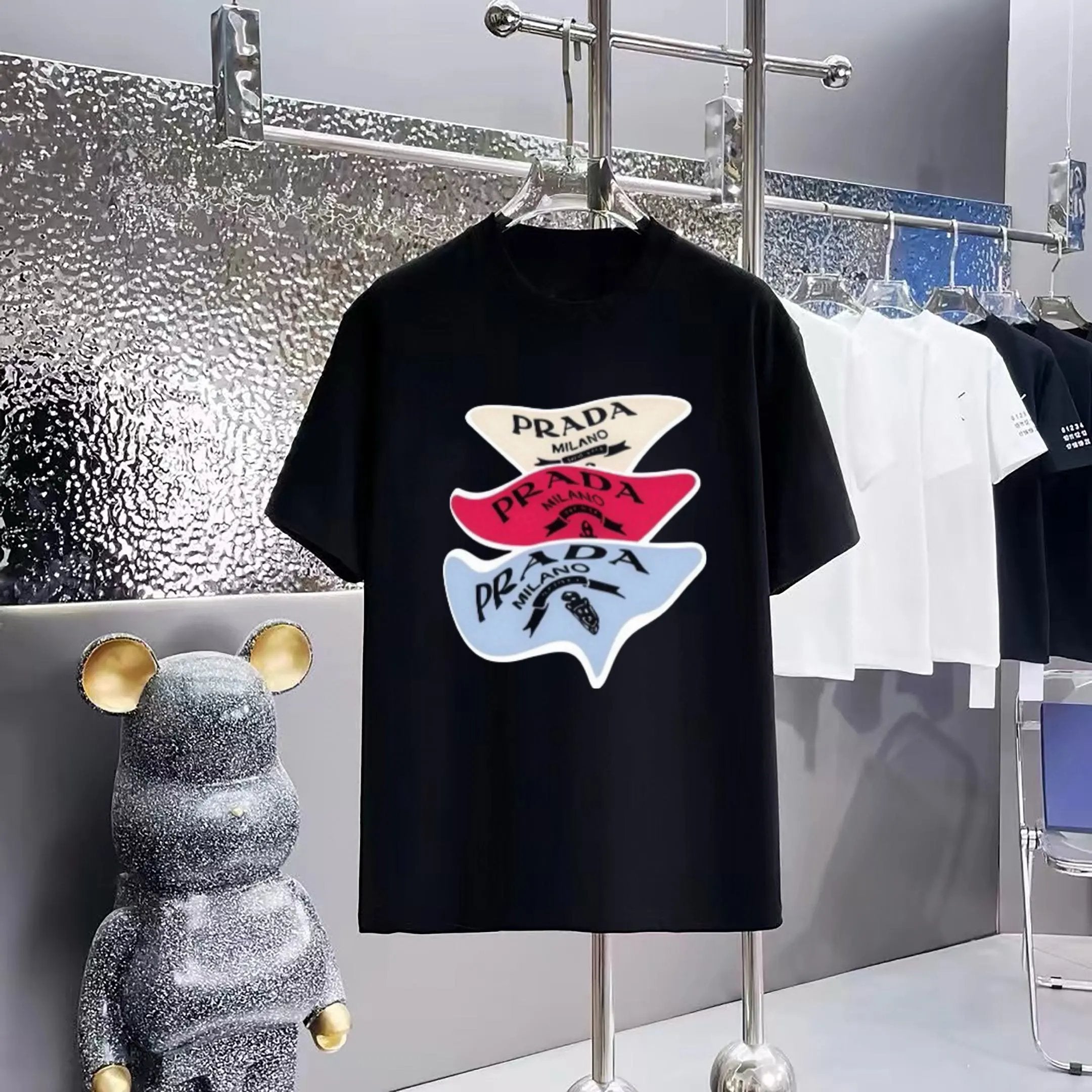 PRADA T-shirt Chest Brand Print logo round Neck Short Sleeve25ss New Pure Cotton Unisex Style T T-shirt OS Loose Fit Base Shirt Half Sleeve T-Shirt Top Half Sleeve