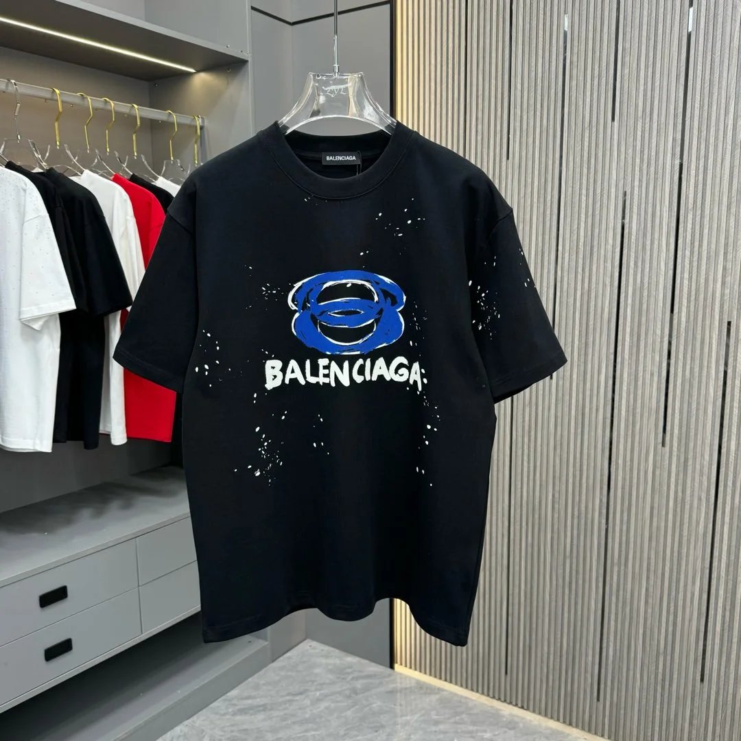 Balenciaga T-shirt Double Ring Print on the Chest logo round Neck Short Sleeve25ss New pure cotton T Unisex T-Shirt OS Drop Shoulder Loose Fit Base Shirt Top T-Shirt Short Sleeve