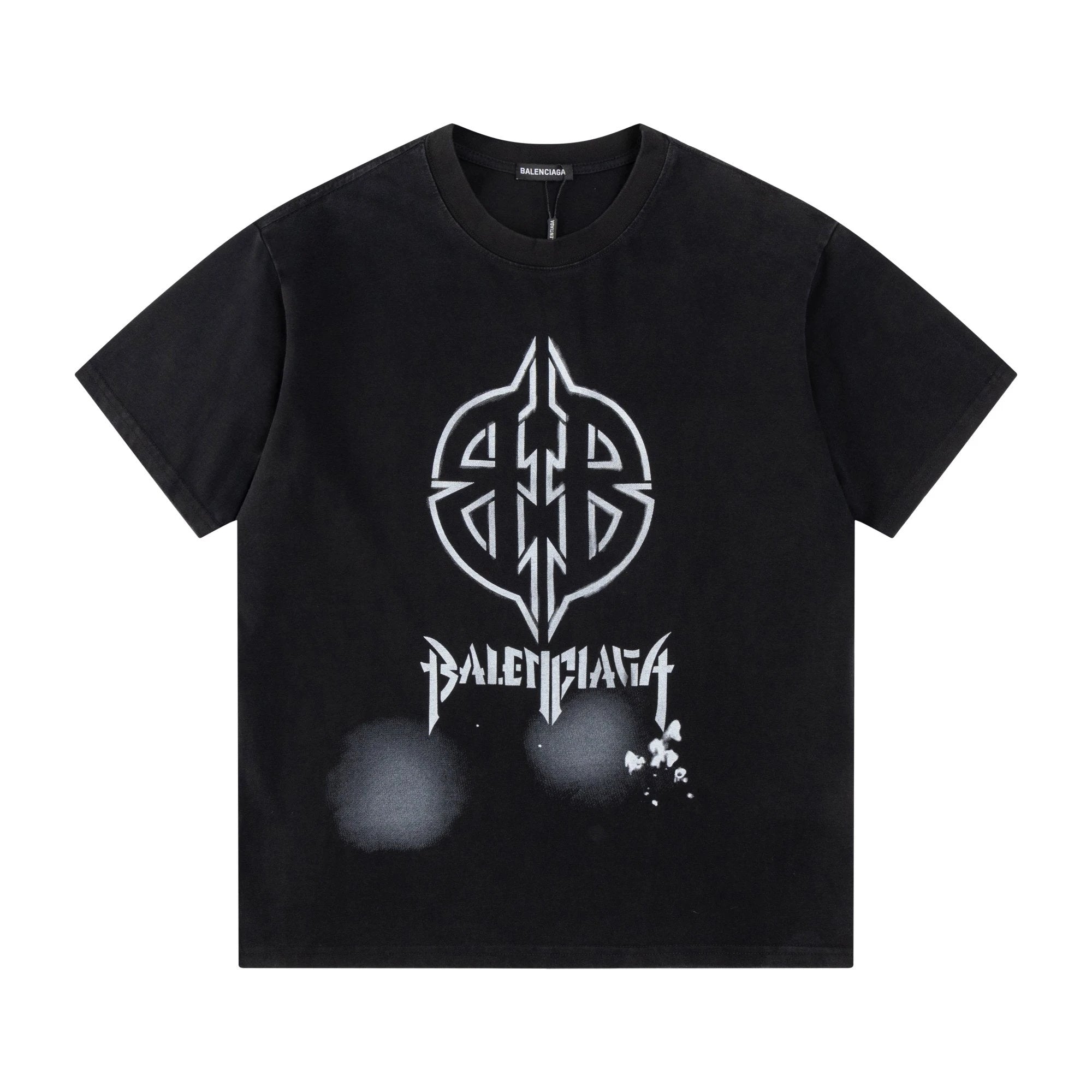Balenciaga T-shirt Vintage Washed Craft Round Neck Short Sleeve with Chest Print25ss New Pure Cotton Unisex Style T Casual T-Shirt Base Layer Shirt OS Drop Shoulder Loose Fit Half Sleeve Top Plus Size