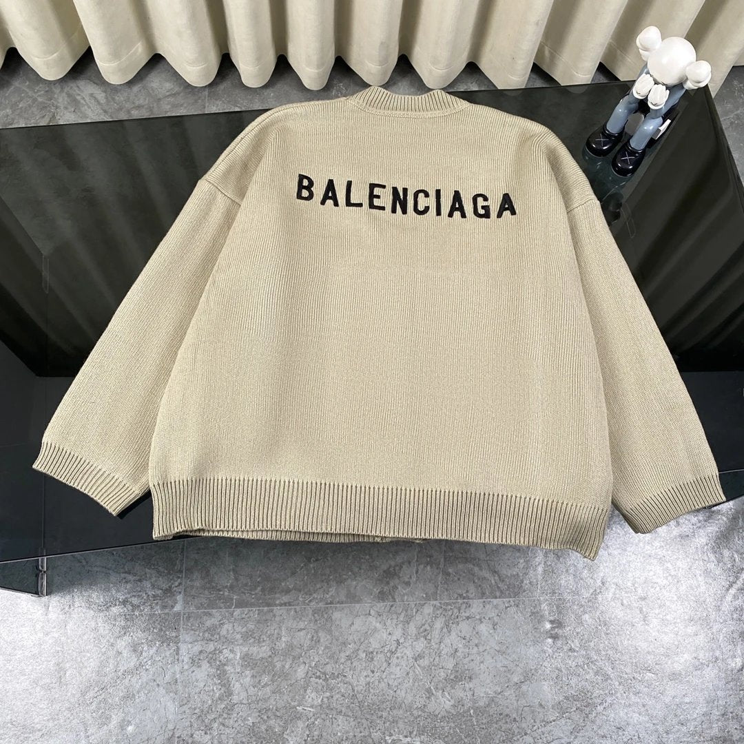 Balenciaga Sweater FW23Front and back embroidery logo Cardigan Sweater Coat Unisex Outerwear Long Sleeve Soft Lazy Style OS Loose Fit Thickened Versatile Casual Wear for Both Inner and Outer Layering