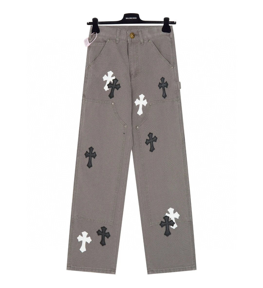 Chrome Hearts Jeans Front and back black and white cross patch embellishment logo25ss Spring Summer New Straight Slim Fit Jeans Unisex Loose Fit Long Pants