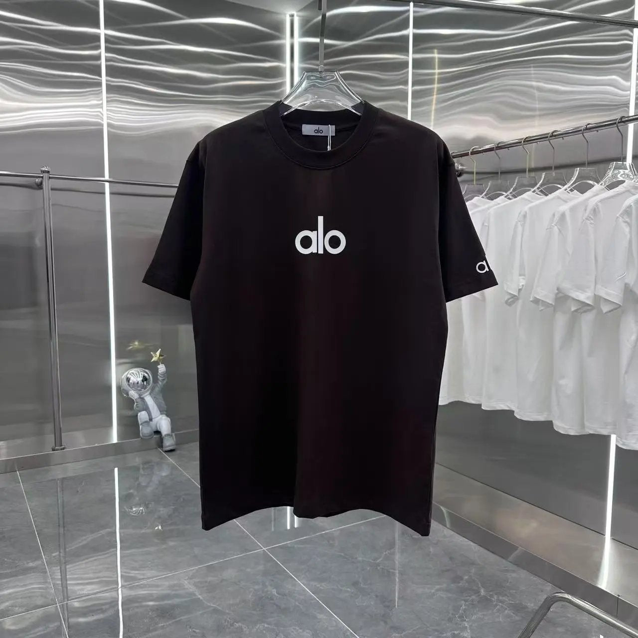 Alo Yoga T-shirt Chest Small Letter Print logo round Neck Short Sleeve25ss New pure cotton T Unisex T-Shirt OS Loose Fit Base Shirt Top Half Sleeve T-Shirt