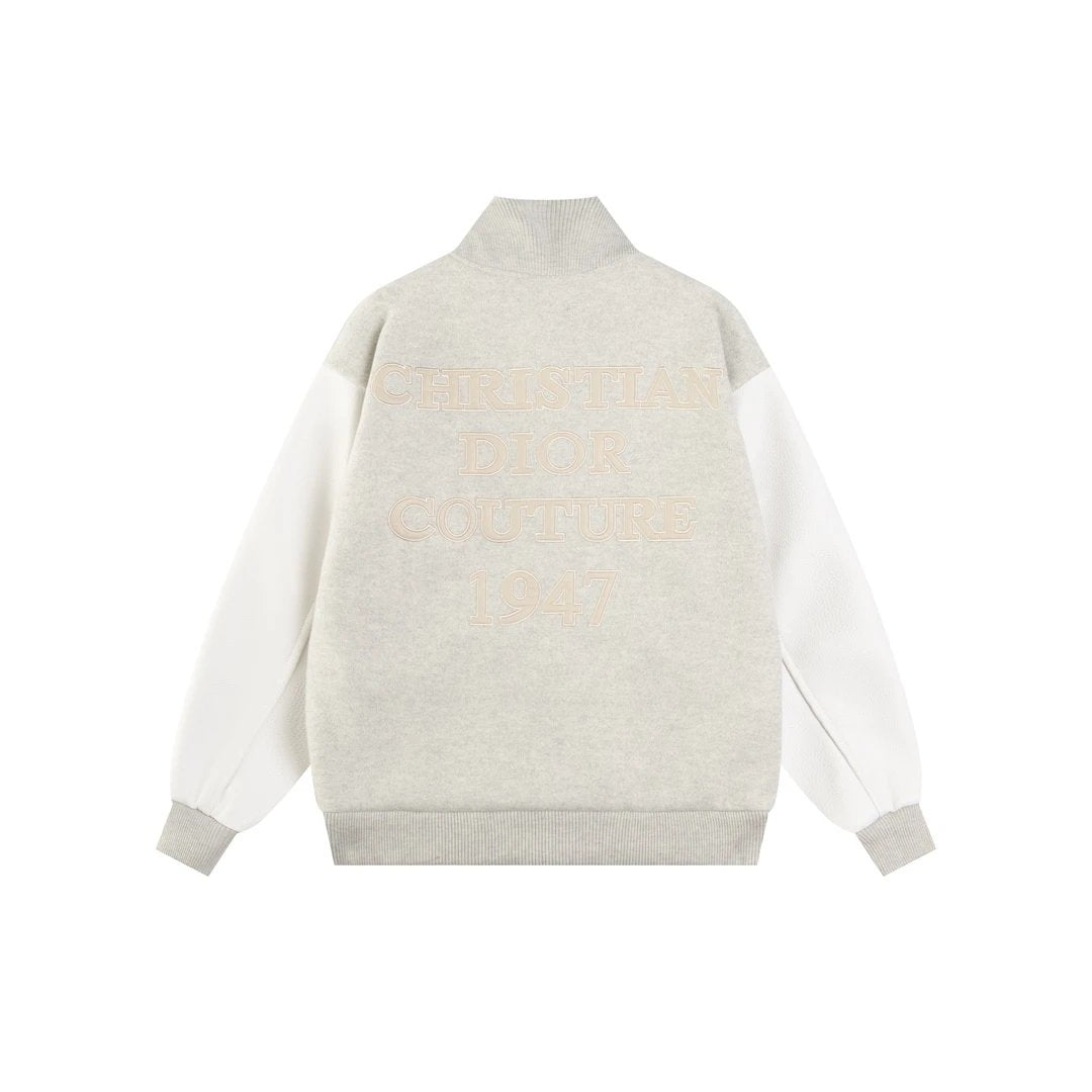 Dior Jackets Lychee Pattern Sleeve Leather Color-Block Short Jacket Towel Embroidery American Letter Unisex Street Style Padded Thickened Jacket