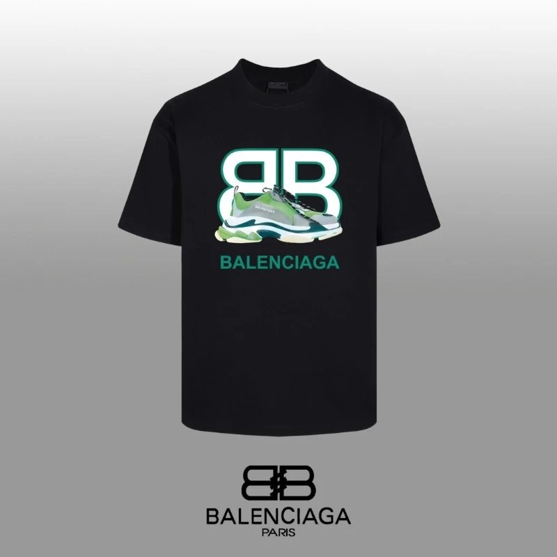 Balenciaga T-shirt Double-breasted B Sneaker Pattern Print logo round Neck Short Sleeve25ss New Pure Cotton Unisex Style T Casual T-Shirt Base Layer Shirt OS Loose Fit Half Sleeve Top Plus Size